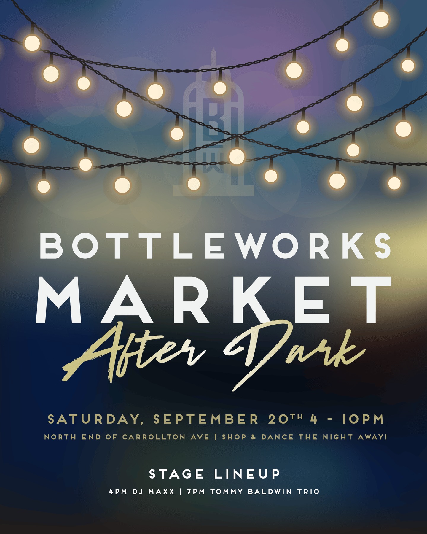 Everything is better after dark ✨ The Bottleworks Market returns this Saturday with a nighttime twist you won’t want to miss! Stroll Carrollton Ave and shop from dozens of local vendors, sip cocktails, and enjoy food from across the District.
The stage kicks off with DJ Maxx at 4pm, then live music from the Tommy Baldwin Trio at 7pm keeps the vibes rolling. It’s shopping, music, and fun for everyone.
Don’t miss our Shopping Guide and full details at the link in bio for a preview of the handmade goods, vintage clothes, and local treasures waiting for you. See you this Saturday from 4–10pm at Bottleworks Market After Dark! 🌙