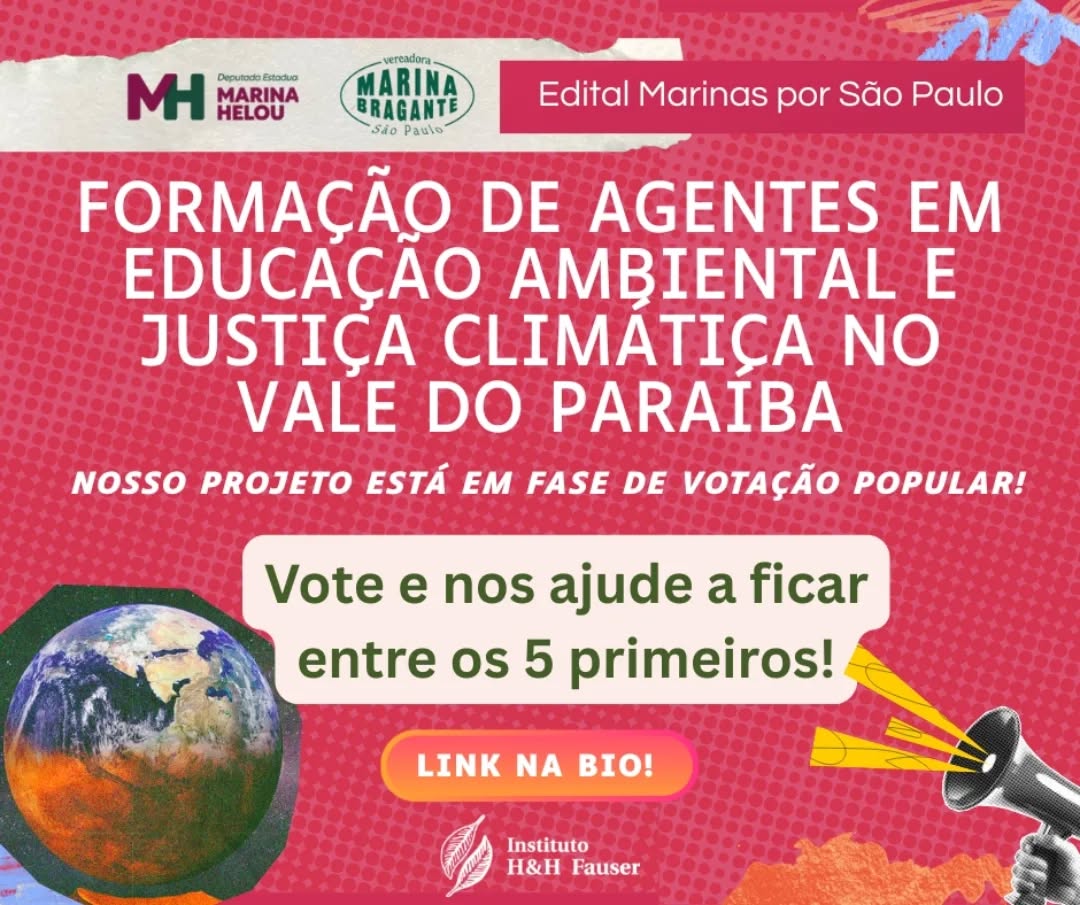 🚨 Entramos na fase de votação do edital Marinas por São Paulo!
Nosso projeto “Formação de Agentes em Educação Ambiental e Justiça Climática no Vale do Paraíba” visa formar educadores(as) populares, professores(as) da rede pública, lideranças locais, agricultores(as) familiares, membros de movimentos sociais e interessados em geral. 💚
Mas para que ele aconteça, precisamos estar entre os 5 primeiros colocados!
👉 Contamos com o seu voto para fazer a diferença.
*LINK DE VOTAÇÃO NA BIO*
Vote, compartilhe e apoie essa transformação!