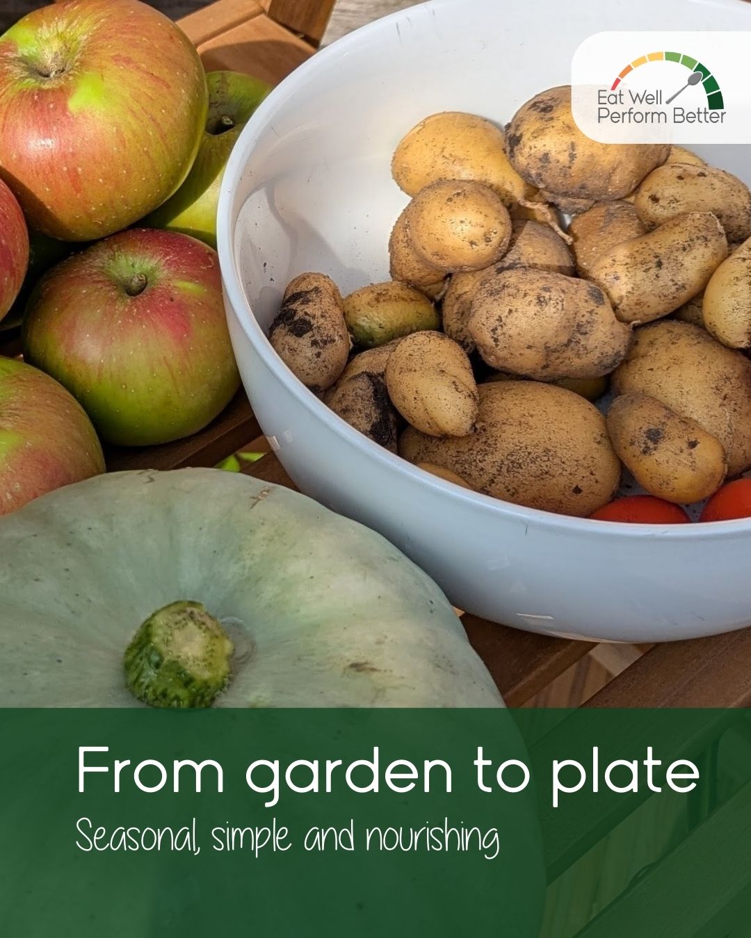A little weekend harvest from the garden 🌻 One of my favourite ways to switch off, slow down, and reconnect with why food matters. These ingredients will find their way into meals that support training and recovery this week - and into the autumn.
✨ The squash → perfect as a replacement for pumpkin in our recently kitchen-tested sweet potato race cakes (recipe in bio).
🍏 The apples → simmered into a compote are perfect for topping Greek yoghurt & granola, giving a pre-run breakfast carb hit.
🥕 The rest → simple sides and snacks that make eating colourful easy.
👉 What’s your go-to autumn recipe?
#fuelforperformance #trainfuelrecover #runnersofinstagram #triathletesofinstagram #marathontraining #gardentoplate #nutritiontips #performancenutrition #athletelife