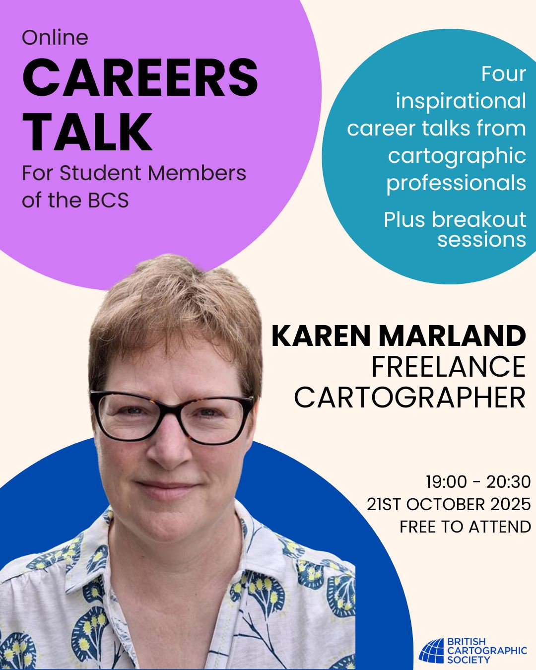Calling all Student Members of the BCS... look out for the email sign-up link for our 🌟Careers Talk🌟
We're so excited to introduce one of our speakers...
💬I’ve been working as a freelance cartographic editor since 2005 after 14 years of learning the trade, firstly at a small company in Reading (GEOprojects) and then at Bartholomew, part of HarperCollins, in Edinburgh and Glasgow. My career has spanned the transition from conventional to digital cartographic methods, the development of the internet and everything in between, and I look forward to sharing with you some of the experiences and tips that I have gained along the way💬