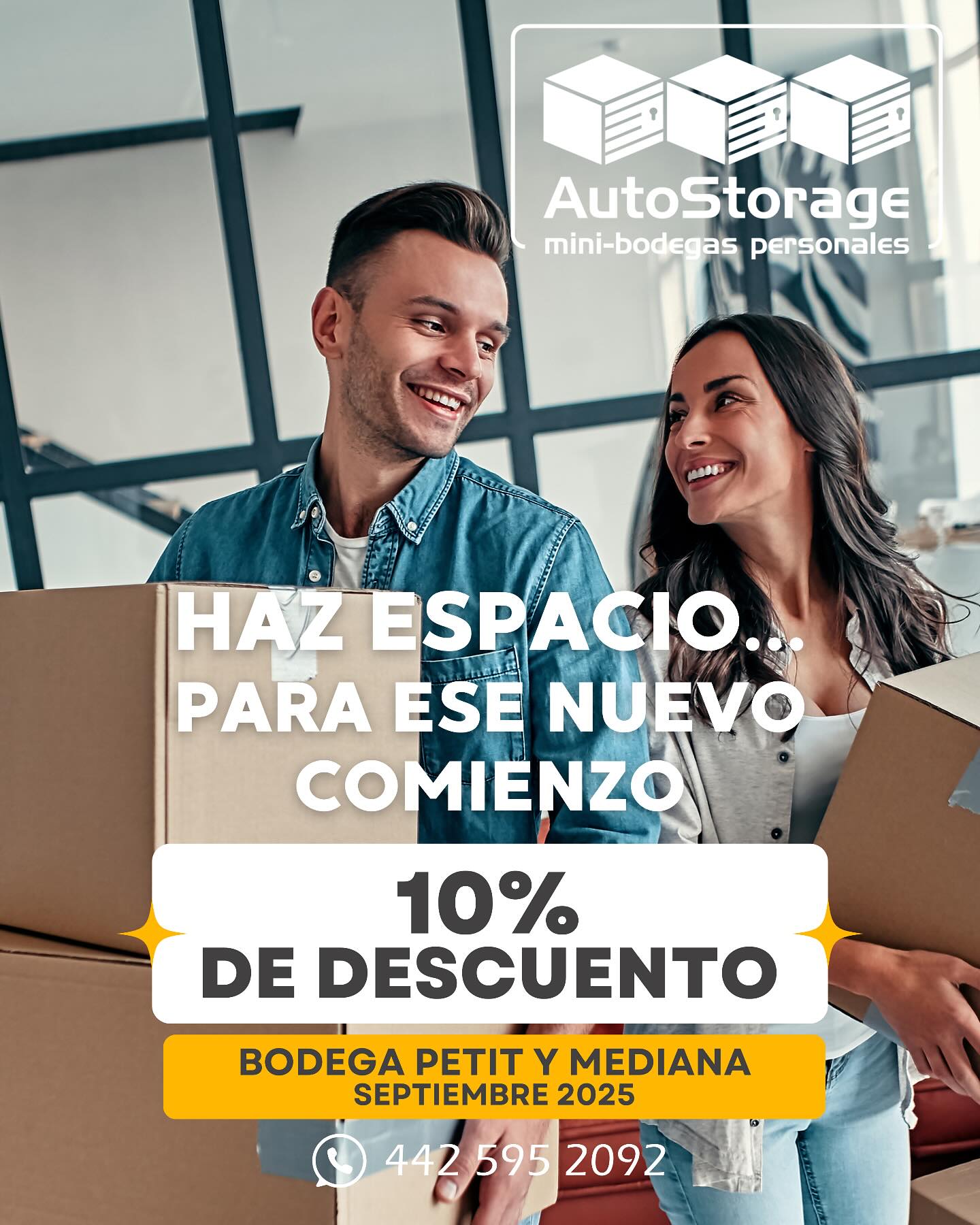 ¿Necesitas más espacio? 📦🚀
Tenemos bodegas listas para ti desde 2m² a precios muy accesibles.
Guarda con seguridad y sin preocupaciones para tu nuevo comienzo.
📲 Escríbenos y renta tu bodega hoy mismo 👉 442-595-2092
🌐 auto-storage.com.mx