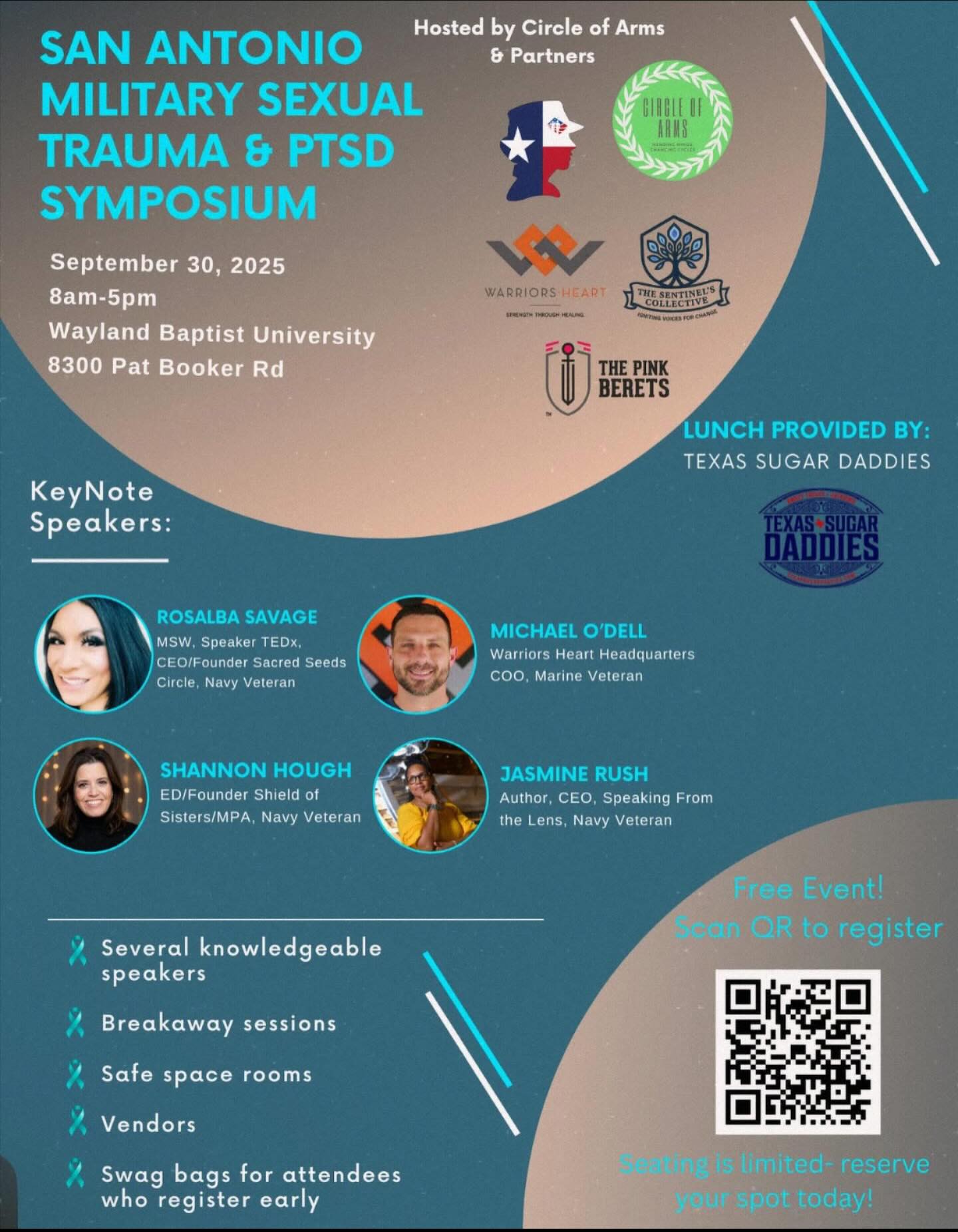 Come check out San Antonio’s first ever MST/PTSD Symposium hosted by @circle_of_arms Ashley Wright, LPC-S, RPT will be presenting on Holistic Approaches to healing MST/PTSD. So many amazing professionals and resources under one roof!