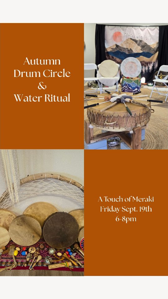 Join Katie Beloved and I tomorrow for the Autumn Drum Circle & Water Ritual at A Touch of Meraki.
Release what's ready to fall away, like the leaves letting go, acknowledge the abundance you've cultivated this year, prepare for the turning of the season and send up your prayers in community.
If you're being called to gather and don't own a drum, we've got you!
Tickets are discounted through today and increase tomorrow, so if you're feeling called to gather with us, register today.
Comment "Drum" to receive more info.
We'd love to share this beautiful space with you.
๐