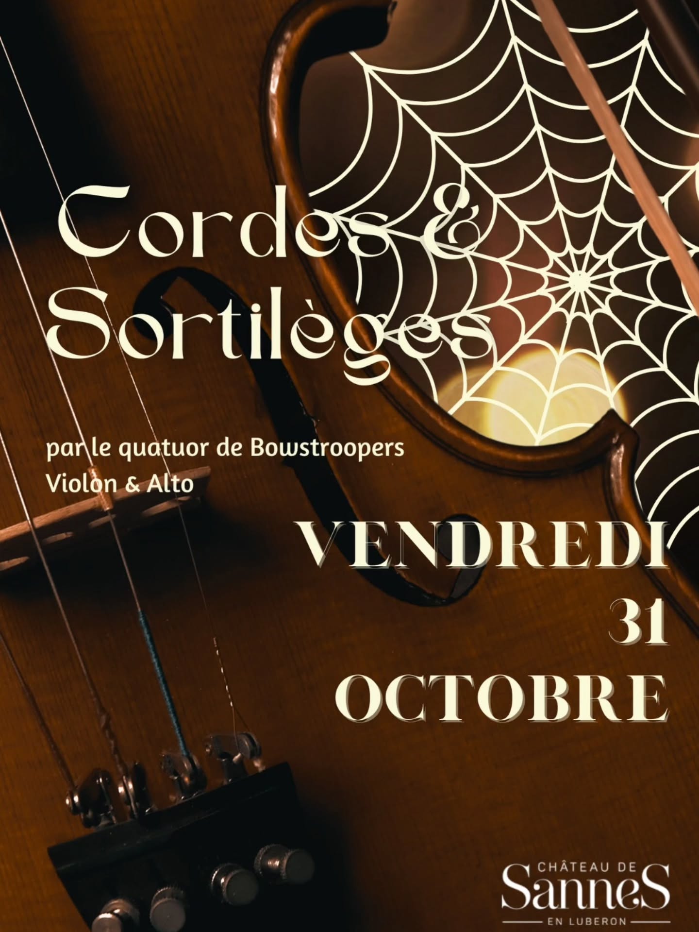 🕯🎃 Venez passer Halloween avec nous dans une ambiance feutrée à la lueur des bougies, nous vous préparons un concert au programme 100% inédit et délicieusement effrayant ! 🧟♂️✨️
📅 Vendredi 31 octobre
🕤 20h30
📍Château de Sannes
On vous attend nombreux 😍
🎟 Réservation par mail ou téléphone, lien de réservation internet à venir⏳️
- Tarif adulte : 24€ avec un verre offert 🍷
- Tarif enfant : 17€ (10-17 ans)
- Gratuit pour les moins de 10 ans 👶🏼
Restauration sur place 🍝
#concert #violinistsofinstagram #violinplayer #violinlove #musiciansofinstagram #reprise #concerts #instrumentalcover #coversong #violon #sudest_focus_on #halloween #halloween2025 #halloweenconcert #concertàlabougie
Concert | Halloween | Reprises | Violon | Concert à la bougie 🕯