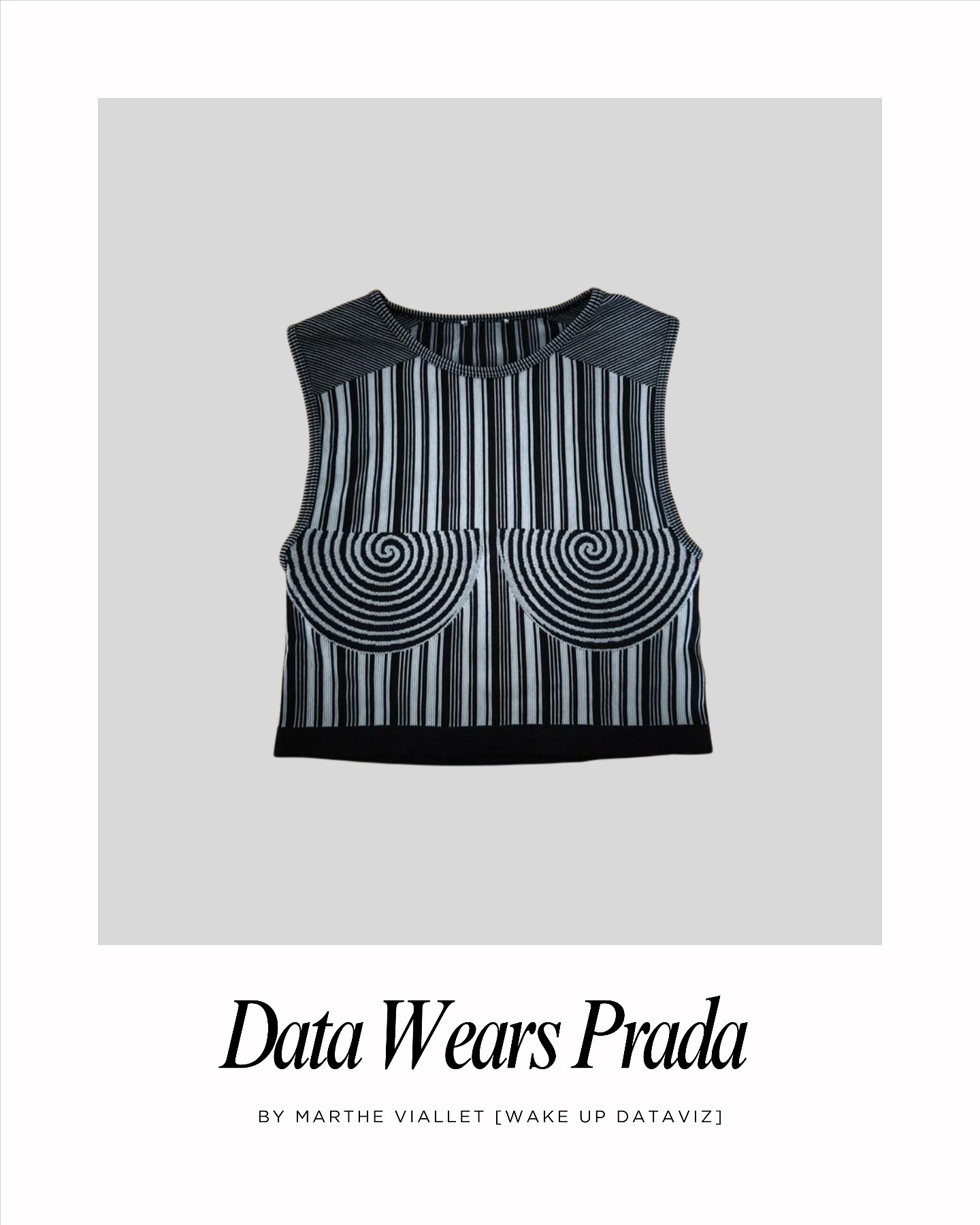 Vertical bars like a histogram.
Two spirals turning into a spiral plot.
Somewhere between dataviz and Madonnaâs iconic bustier!
đđđđđđđđ
Data Wears Prada â Episode 3.
âââââââââââââââ
#DataWearsPrada #datavisualization #SpiralPlot #Madonna #dataart #DesignInspiration #OpticalIllusion #datainspiration #patternlove
âââââââââââââââ
This series comes from my daily obsessions: fashion and datavisualization. Clothes often become patterns, and patterns become dataviz.