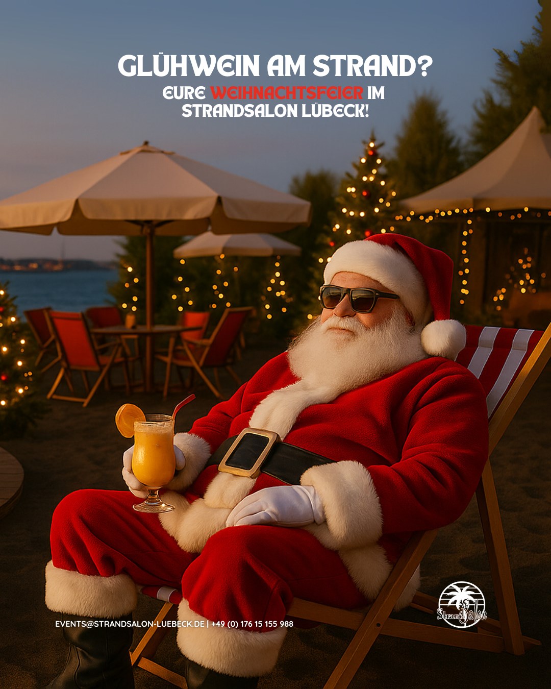 Sand statt Schneematsch, Urlaubsfeeling statt Fernweh? Feiert eure nächste Weihnachtsfeier bei uns im Strandsalon, mit Glühwein, Drinks & Food direkt vom Liegestuhl aus! 🎄🏖️🎉
Anfragen an: 📧 events@strandsalon-luebeck.de oder 📞 +49 (0) 176 15 155 988
#weihnachtsfeier #lübeck #strandsalon