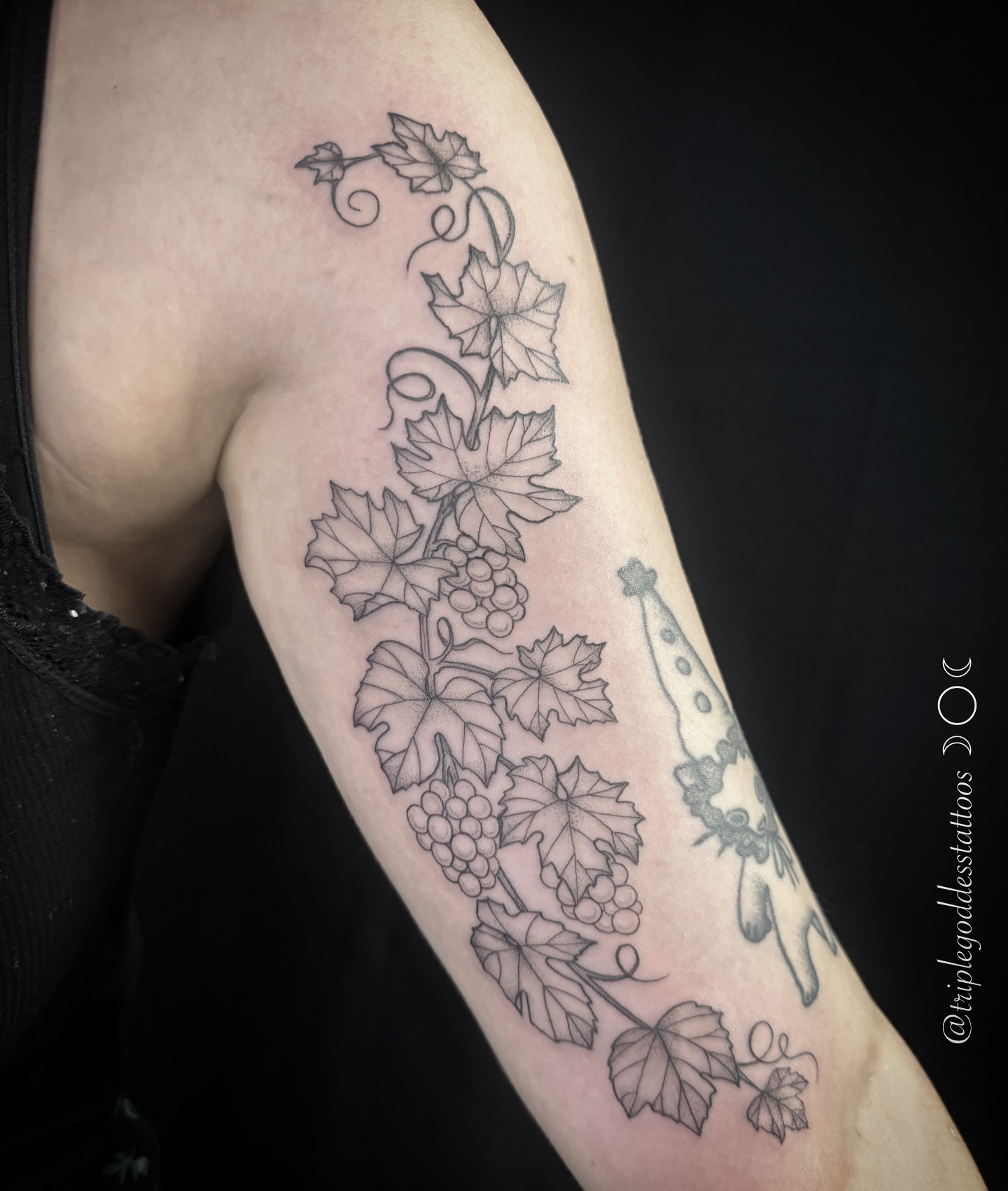 Crested this delicate tribute to good memories with grape leaves… thank you to the loveliest client!
-
I love creating botanically inspired tattoos. :)
-
Email me to book: triplegoddesstattoos@gmail.com
-
#botanicaltattoo #grapevinetattoo #lineworktattoos #blackworktattoos #triplegoddesstattoos