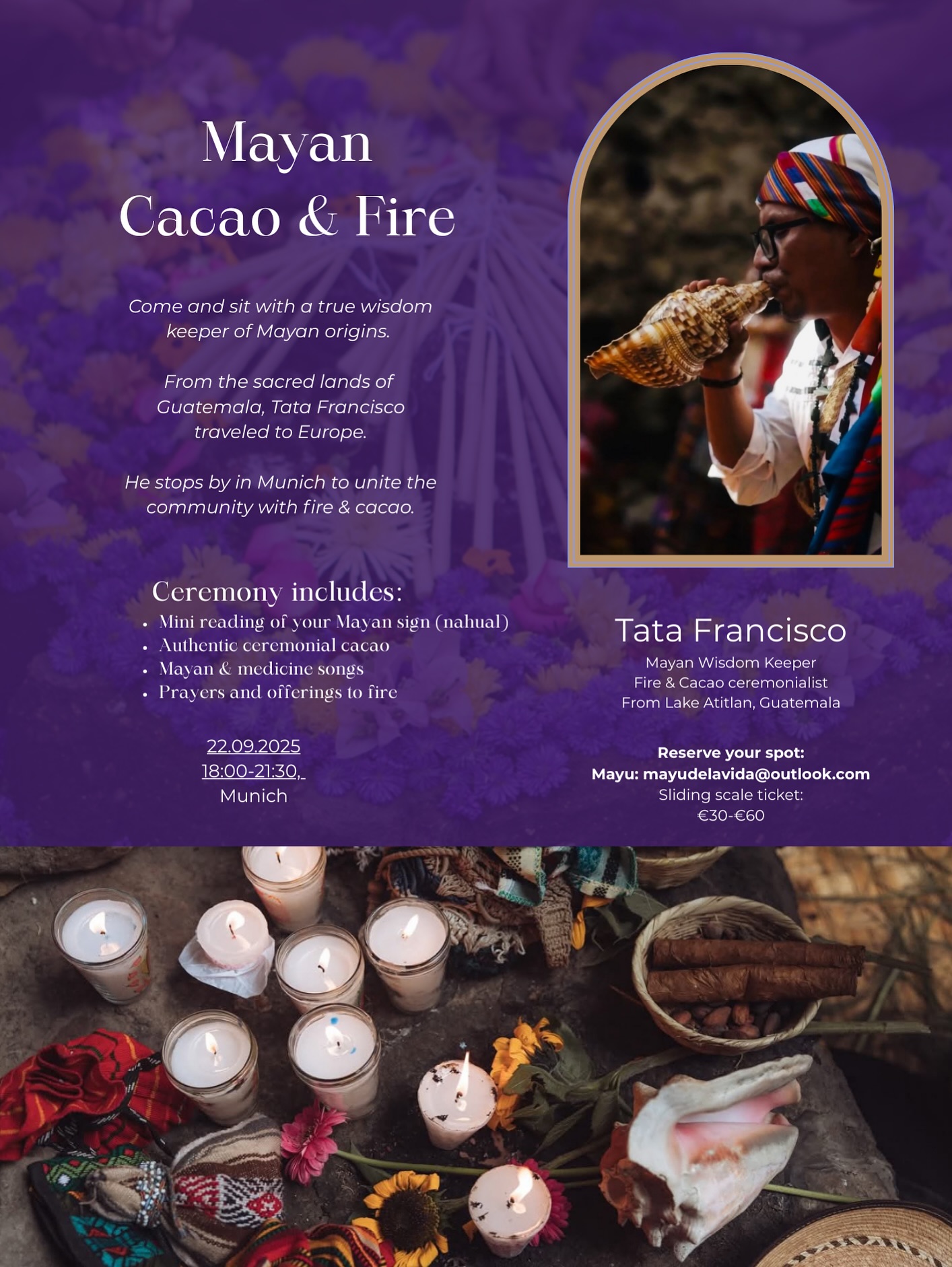 Mayan Cacao & Fire Ceremony 🔥🍫
✨ 22.09.2025 | 18:00 – 21:30 | Munich ✨
Super happy to announce & share this special event, which we’ll be hosting here in Munich with @familiacacao & @franks_s_mendoza .
Welcome & join Tata Francisco — Mayan Wisdom Keeper from Lake Atitlán, Guatemala, for a evening with sacred cacao and fire. Open your heart to Maya wisdom, prayers, and songs, and connect deeply with the spirit of the fire.
✨ The ceremony includes:
• Ceremonial cacao
• Mini reading of your Mayan sign (Nahual)
• Mayan & medicine songs
• Prayers and offerings to the fire
⏳ When: Monday 22.09.2025 | 18:00 – 21:30
📍 Where: Munich
🔥 Sliding scale: €30–60
💌 Reserve your spot:
mayudelavida@outlook.com
or via DM
A sacred evening to open, receive, and unite with the energy of cacao and fire. 🔥
✨ Additional opportunity: On 23.09, there will be the chance to have your Mayan Cross read by Tata Francisco. This is not included in the ceremony and costs extra, we are simply offering the space and the opportunity.
#cacaoceremony #sacredfire #mayacosmology #munich