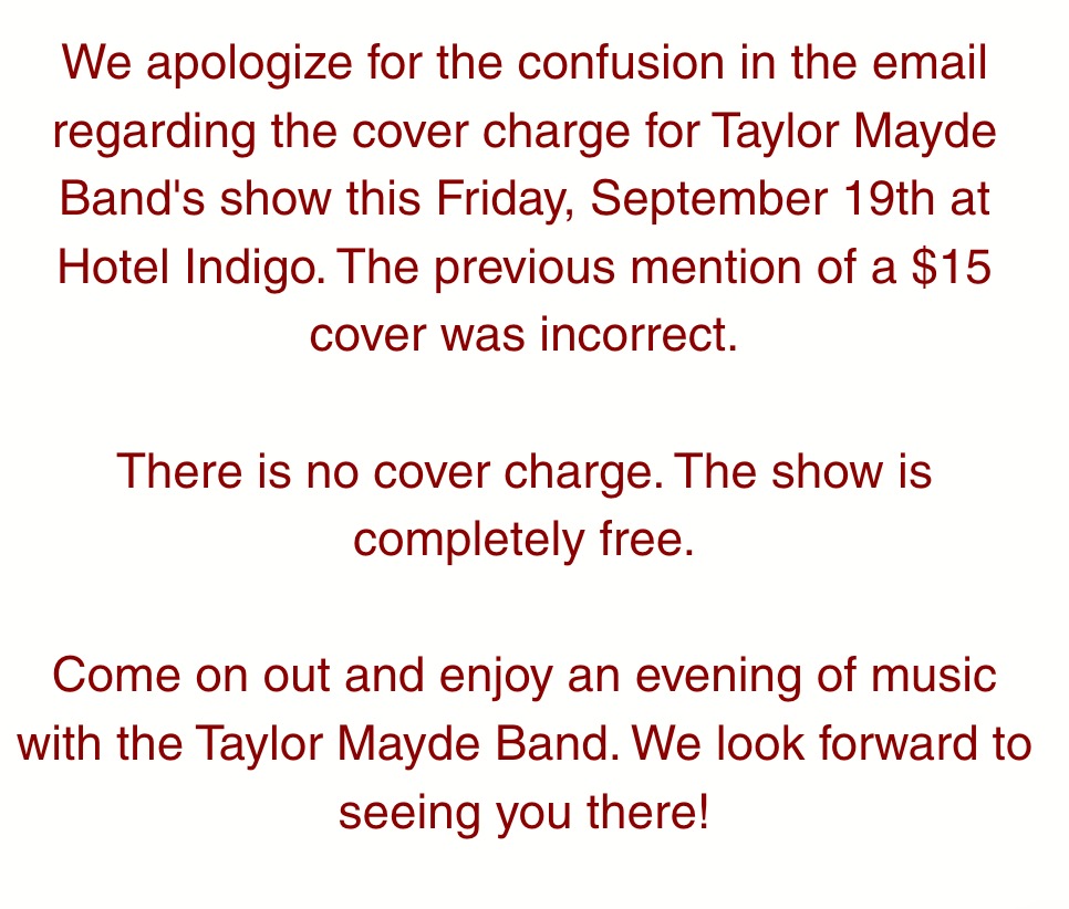 *CORRECTION* There is no cover for tomorrow's show, as mentioned in the email.