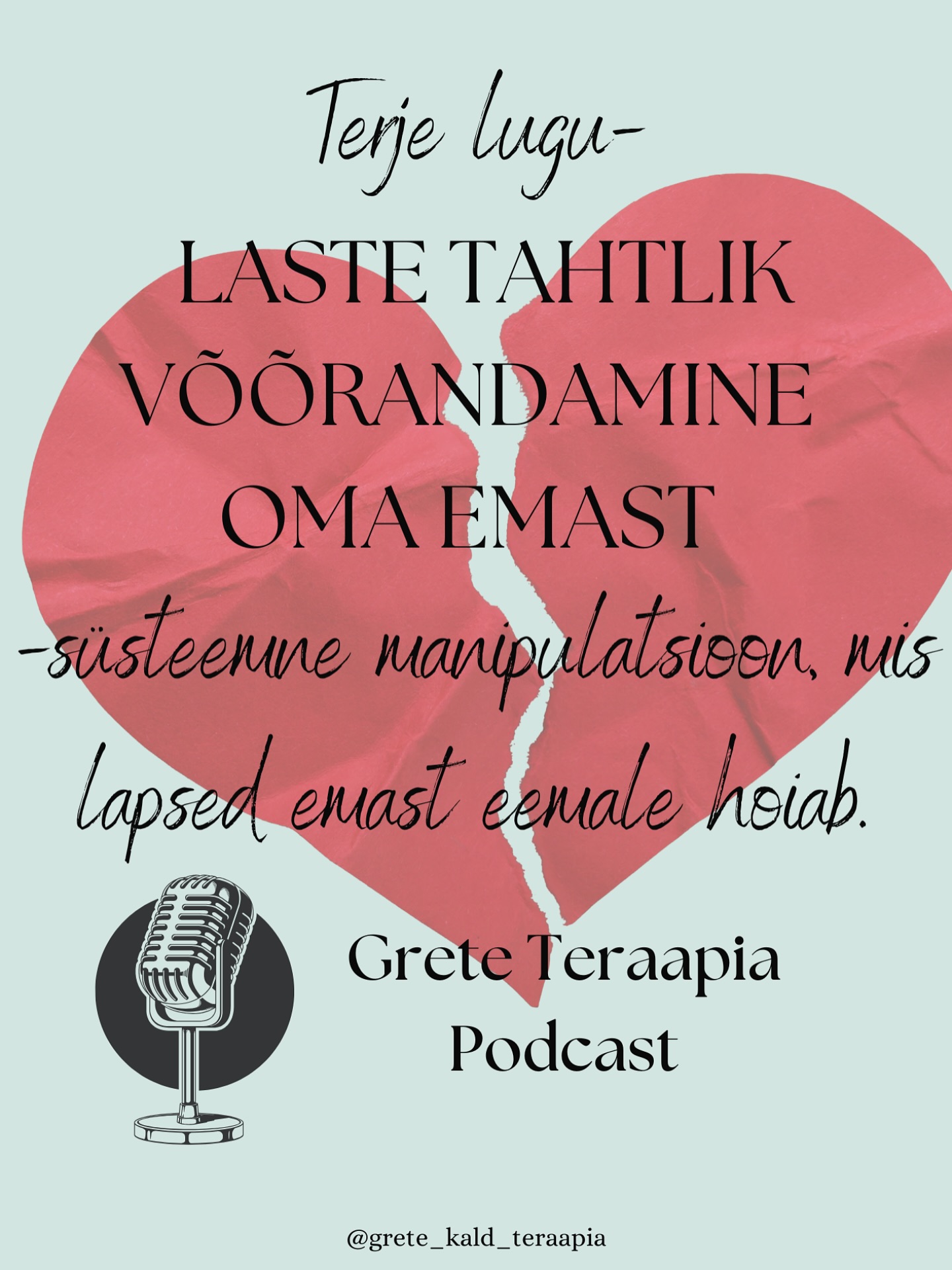 💔 Laste tahtlik võõrandamine teisest vanemast – see ei ole normaalne ega terve!
Selles podcasti episoodis jagab Terje oma südantlõhestavat lugu, kuidas temalt võõrandati tahtlikult tema poeg ja teine lükati eemale. Me räägime:
👉 miks vanemad seda teevad,
👉 kuidas riigi süsteem seda kas aitab või süvendab,
👉 laste vaimsest tervisest sellises olukorras,
👉 ja mis tunne on olla lapsevanem, keda oma lapse elust kõrvale tõrjutakse.
See on lugu armastusest, kaotusest ja emaduse sügavast tähendusest. ✨
📩 Kui sul on oma lugu, mida soovid jagada, kirjuta: grete@gretekald.com
– see on väga terapeutiline!
✨ Jälgi ka @grete_kald_teraapia ja loe rohkem gretekald.com
🎧 Kuula episoodi– link bios!
Aitäh @aamen.ee ja @lohmusterje 🙏
#podcast #lastevõõrandamine #nartsissism #peresuhted #vaimnetervis #gretekaldteraapia #greteteraapiapodcast #võõrandamine #vaimnevägivald