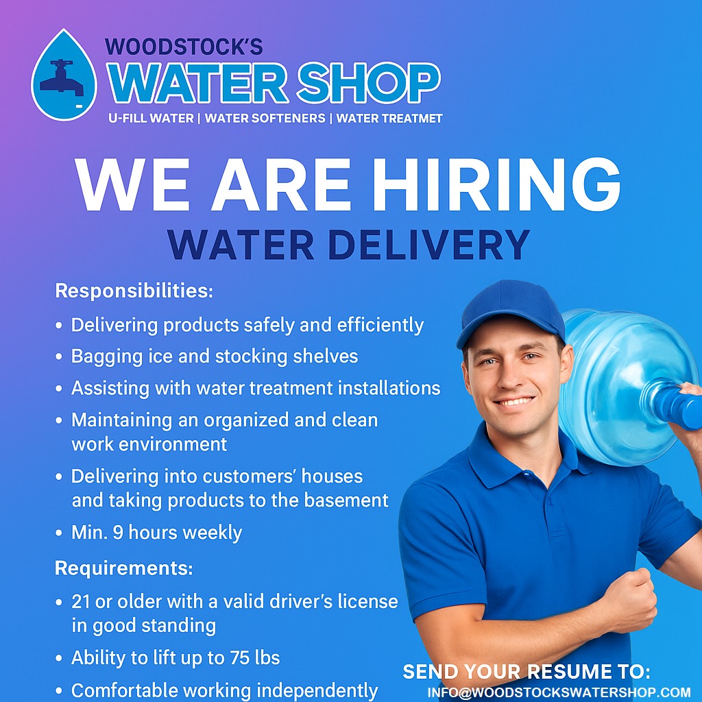 We are hiring for water delivery!
Send your resumes to info@woodstockswatershop.com