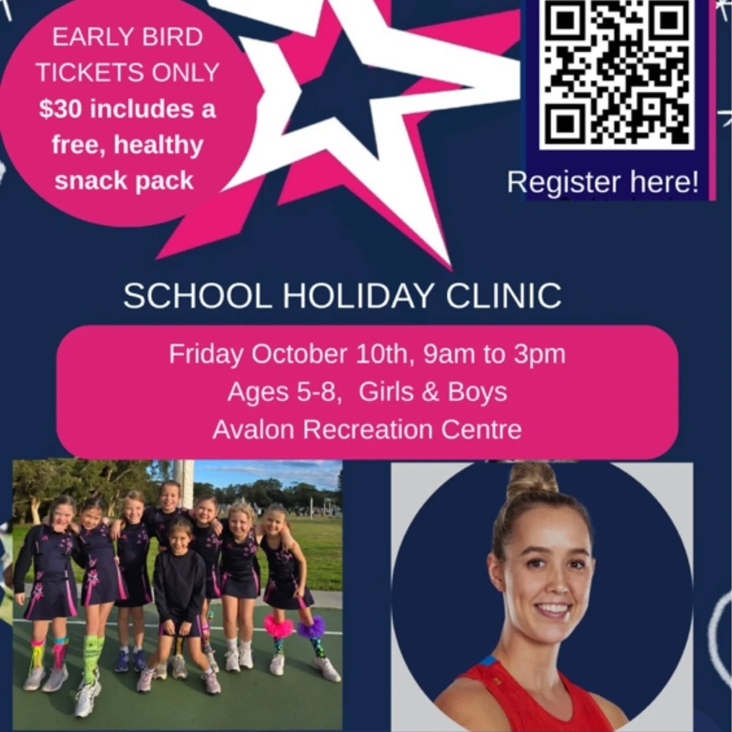 Our friends at @pittwater_peninsula_netball are hosting a Netball Holiday Clinic.
Open to both boys and Girls.
Details on flyer.