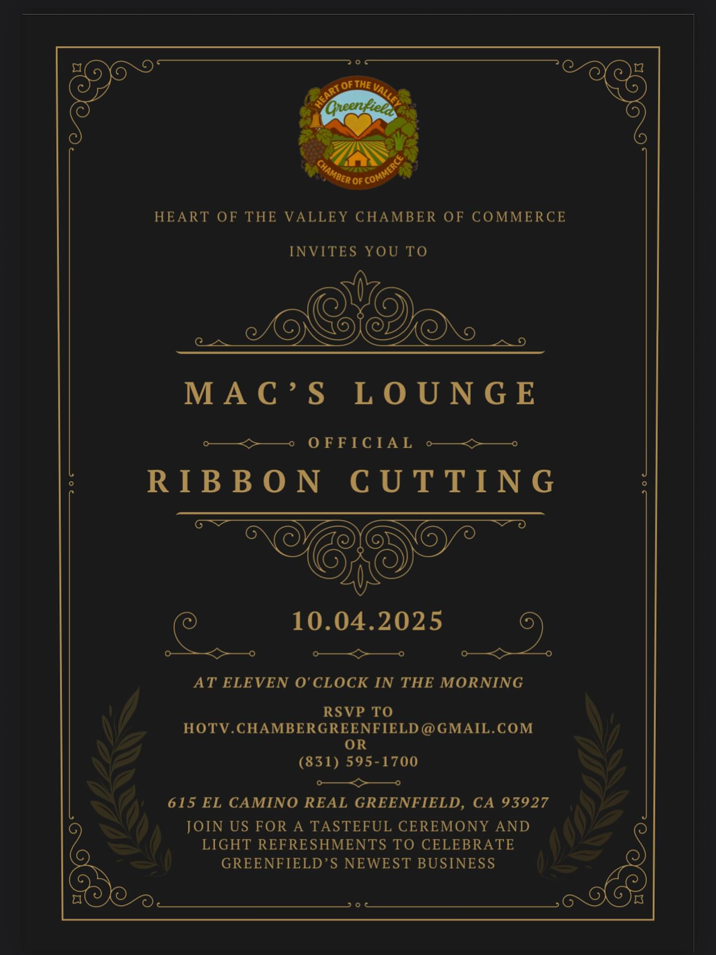 It’s official! Mac’s Lounge will be opening its doors! Join us for the grand opening of Mac’s Lounge! We’re cutting the ribbon on our new favorite spot to gather, sip, and celebrate. Come raise a glass with us at the Memorial Hall on Saturday, October 4th at 11 AM as we kick off this exciting new chapter, hosted by the Heart of the Valley Chamber of Commerce. 🎉
Let’s make it a day to remember! 🎉 #RibbonCutting #MacsLounge #HeartofTheValley #Community #NewBeginnings #CheersToThat #chamberofcommerce #greenfield #peopleofgreenfield