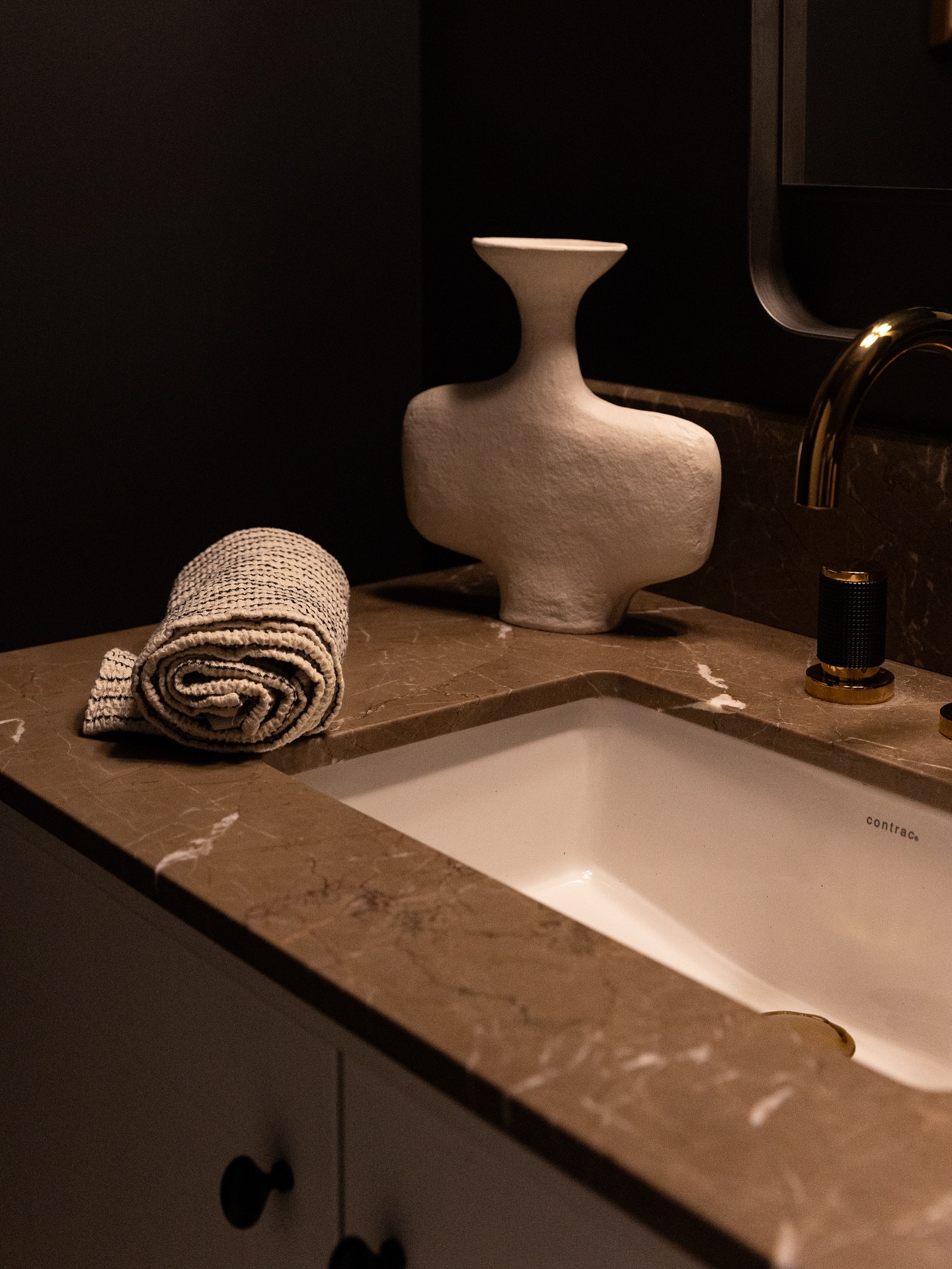 A moody powder room refresh. Swipe to see the before ✨