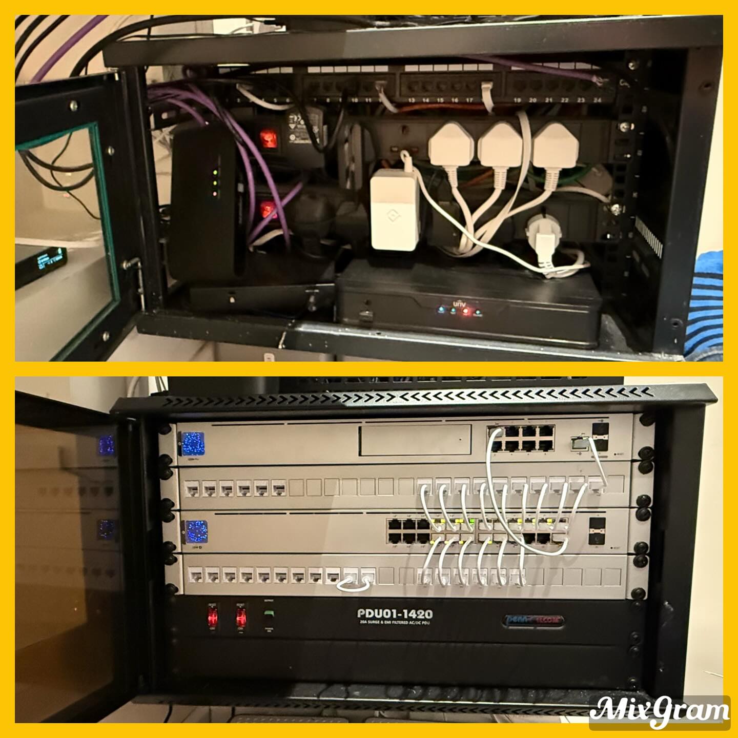 Before and after of the data rack upgrade on our Wandsworth project. #unifi #datarack #smarthome