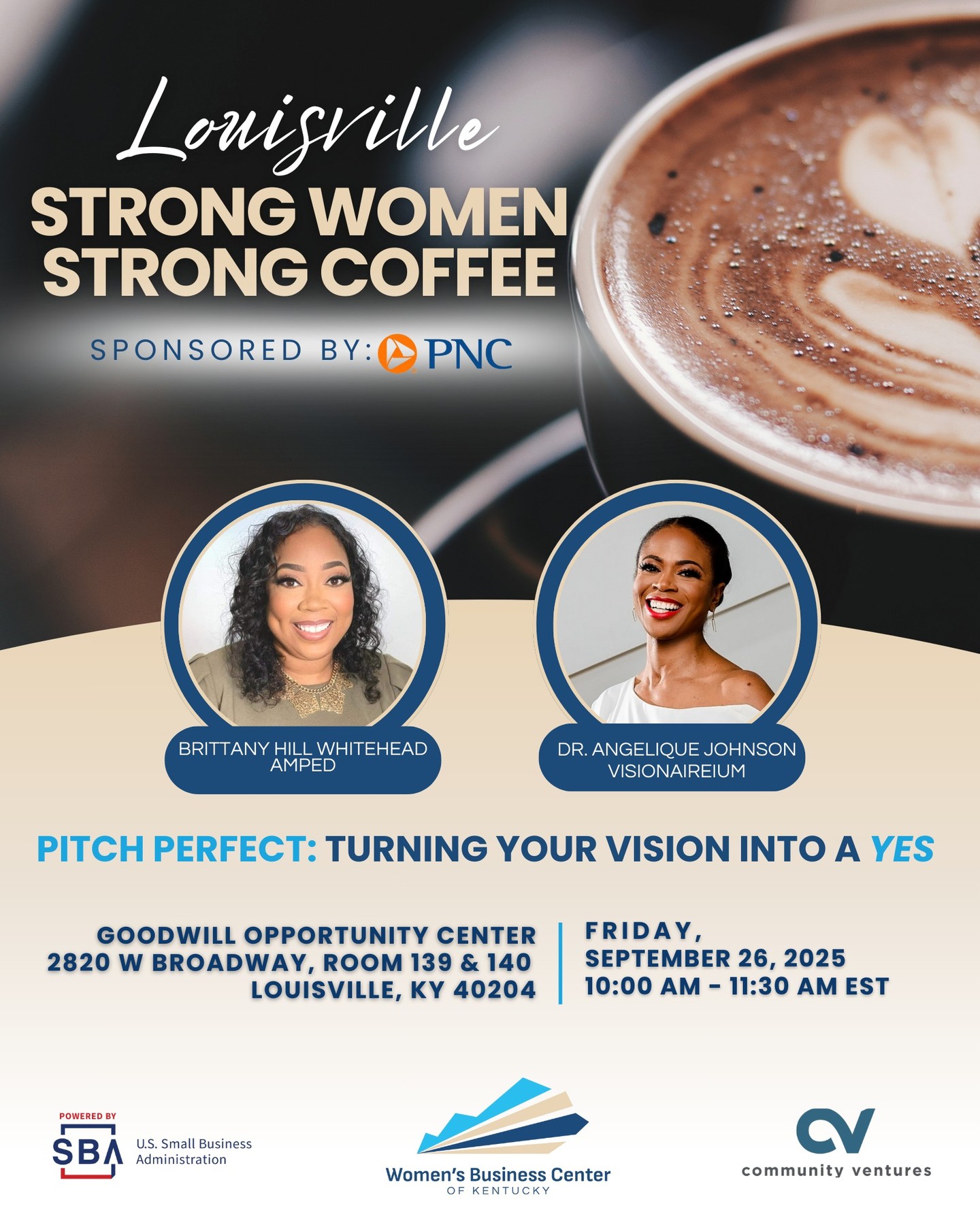 🎙️ Pitch Perfect is coming to Louisville—and we’re bringing the experts.
This month’s Strong Women, Strong Coffee features a powerhouse panel of Kentucky business leaders sharing real-life pitch moments, tools to refine your message, and an open-floor “Pitch Doctor” session to sharpen your delivery on the spot.
👩🏫 Dr. Angelique Johnson (Visionaireium)
🎧 Brittany Hill Whitehead (AMPED)
You’ll leave inspired and equipped to say your vision out loud—and hear a 'yes' echo back.
📍 Sept 26 | Goodwill Opportunity Center | 10AM EST
🎟 Reserve your seat: http://bit.ly/4pAaVAG
📬 Can’t join? Subscribe here: https://www.wbckentucky.org/contact, for post-event insights.