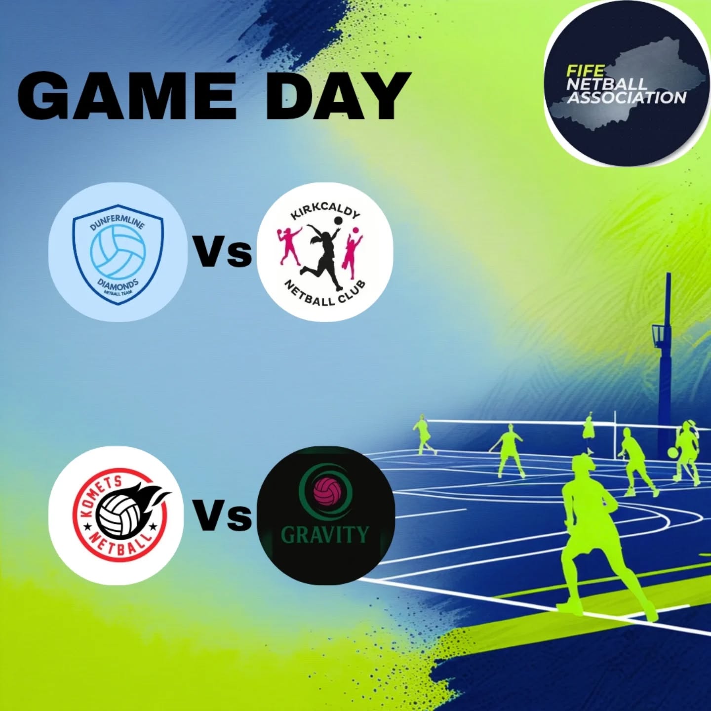 !! COMPETITIVE LEAGUE DAY 1 !!
We are back in action tonight for our first league day of season 25/26....
We welcome 4 teams tonight....
@dunfermlinediamonds Green v @kirkcaldynetballclub Wildcats
@kometsnetball v @gravitynetball
Good luck everyone 🙌