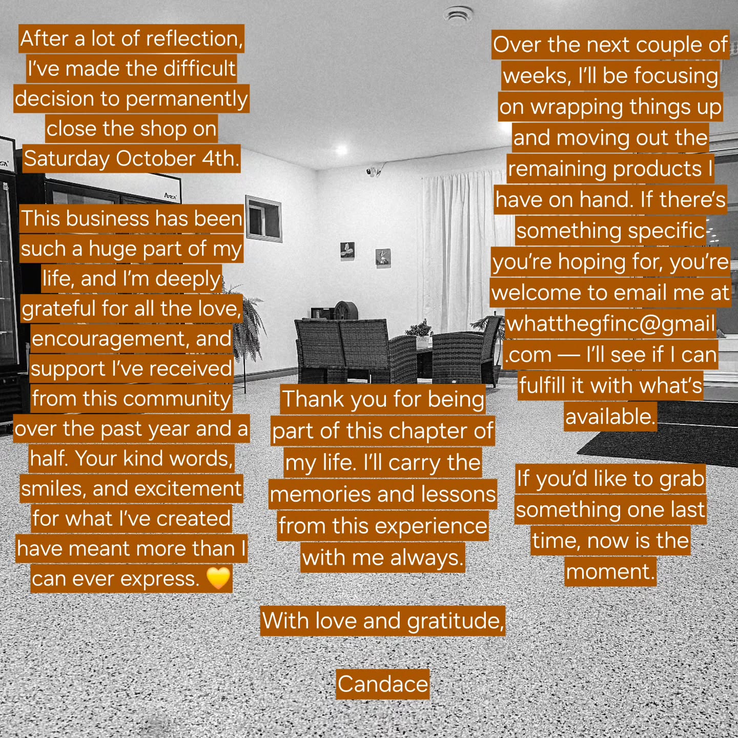 As I'm clearing things out, sandwiches will no longer be available. Smoothies are while supplies last and there may be adjustments to the fruit being used along the way.
Bread items (except for Artisan Loaves), cookies (keto included), and muffins will be the only products available for orders.
The freezer is still full and I will continue to be open Wednesday-Saturday 10am-3pm ending on October 4th. These will also be the pick up hours but am willing to discuss exceptions if you email or message me.
Thank you again for all of your love and support!! 💜