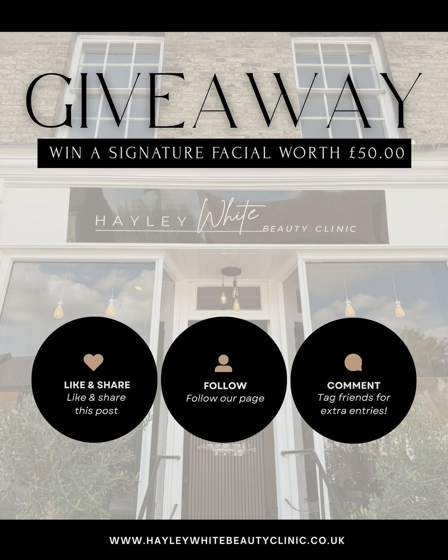 🍁New Salon Giveaway 🍁
To celebrate the launch of my new salon, I’m giving YOU the chance to enjoy a FREE Signature Facial, the perfect autumn skin treat!
👉 Simply LIKE & SHARE this post to enter.
✨Bonus: Tag a friend who deserves some pampering for an extra entry!
Winner will be announced at the end of October. Good luck beauties!
📍 Hayley White Beauty Clinic is Open and ready to welcome you!
#Giveaway #BeautyGiveaway #SalonGiveaway #PamperGiveaway #SelfCareGiveaway #newsalonnowopen