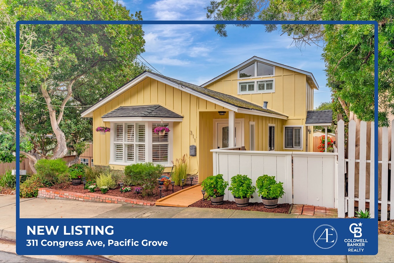 I’m elated to share my new listing: 311 Congress Ave in Pacific Grove.
This is a lovingly maintained, two bedroom, two bathroom home with city and bay views from the second-level primary suite and balcony. It features hardwood floors, refreshed landscaping, new exterior paint, and more. Location is ideal: It’s three blocks from charming downtown Pacific Grove and seven blocks to the stunning Monterey Bay coast. You’re close to my favorite local book shop, farmers market, brewery, and Coldwell Banker office. 😉 This home is the sunshine yellow you’re looking for on PG’s famously foggy days.
I’ll be hosting open houses this weekend, Saturday and Sunday, 1-4 PM. Stop by and say hi!
Offered at $1,295,000
—
Ashley Edge, REALTOR®
DRE# 02205915 | Coldwell Banker Monterey
831-717-7815 | Ashley@ashleyedge.co
ashleyedge.co