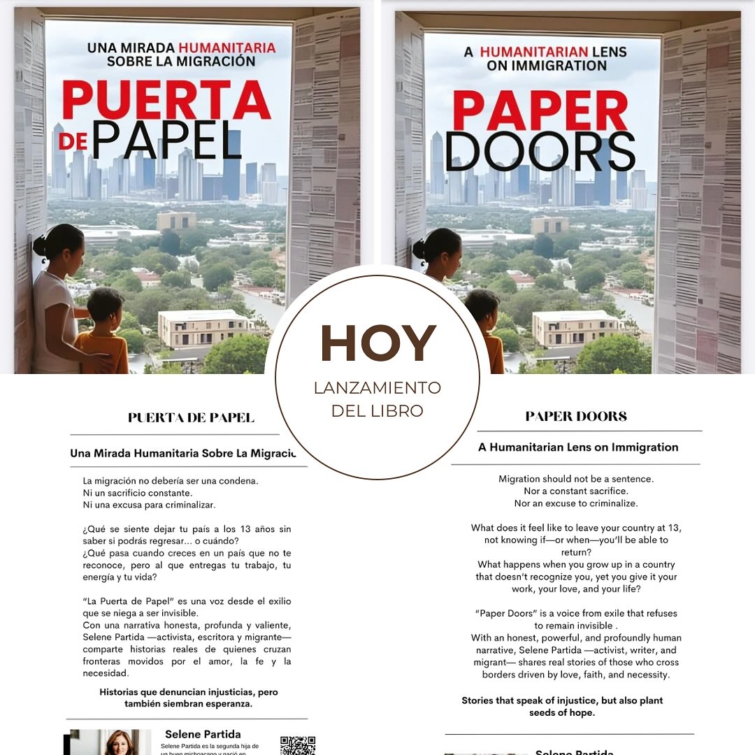 Hoy a las 5:00 p.m. presentamos Puertas de Papel / Paper Doors 📖✨
Te invito a acompañarme y ser parte de esta conversación sobre migración, amor y resiliencia. ¡Nos vemos a las 5!
#PuertasDePapel #PaperDoors #ComunidadMigrante #Chicago