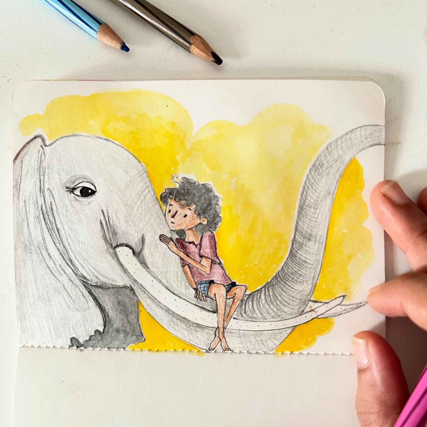Drew this last night, which is uncommon for me. I usually do all my illustration work during the day. But I got the urge to try colour pencils and it couldn’t wait till morning. So here we are, with a gentle giant 🐘