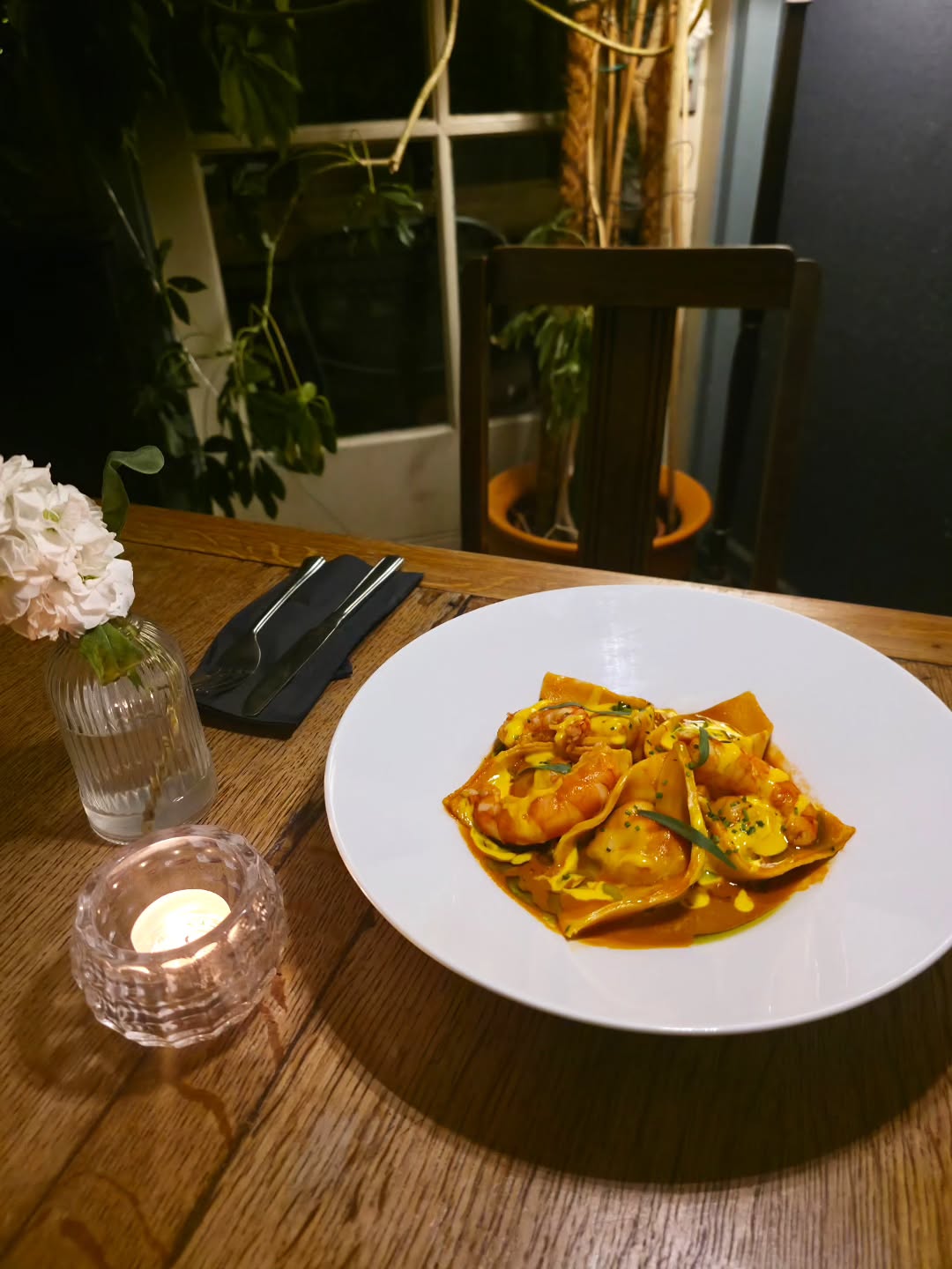 Today's market fish, langostine tortellini, saffron cream, tarragon