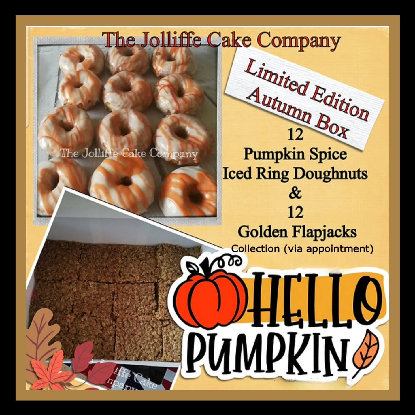 Warming, Autumnal, Seasonal, our bake boxes are back, for collection from Woodley RG5, until 15th November! Pumpkin Spice Iced Ring doughnuts and Flapjacks in the Autumn Box or a box to cosy up with on an Autumnal weekend! With Parkin and Gingercake, which mature with age and Golden Flapjacks! Available to order via our website! #autumn #comfortfood #seasonal #parkin #pumpkinspice #icedringdoughnut #ringdoughnuts #flapjacks #gingercake #thejolliffecakecompany #uk #woodley #wokingham #berkshire #rdguk #cakebusiness #cakecompany