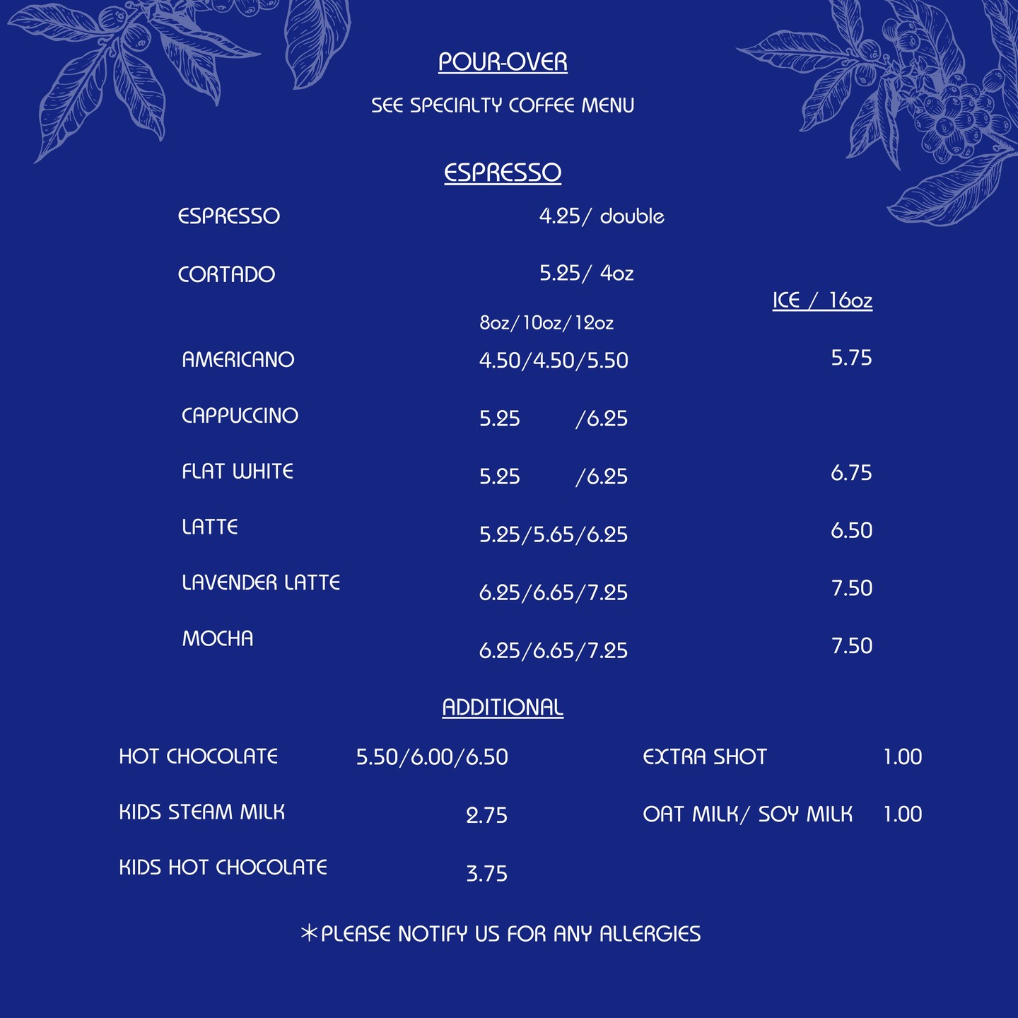Drink Menu, Size, and Price Update
Recently, we shared that our in-house mugs were changing. After careful consideration, we are also updating our to-go cup sizes. Moving forward, hot beverages will be available in 8oz, 10oz, and 12oz, with 12oz as the largest size.
This adjustment reflects our commitment to going back to the basics—serving coffee in sizes that best highlight its quality and flavour. With this transition, menu pricing will be updated, with most 12oz beverages priced very close to what was previously our medium. For cappuccinos and flat whites, we will continue serving them in 12oz cups, with additional espresso shots to ensure the coffee-to-milk ratio remains perfectly balanced.
For iced beverages, we will offer a 16oz size only, as this best complements the ice spheres we use.
We also want to be transparent: due to rising costs, some drink prices will increase slightly—generally between $0.25 and $0.50. That said, not all drinks will see an increase; in fact, we have lowered the price of some items. Since opening, we have never raised our prices, and we want to reassure you that there will be no further adjustments to our espresso drink pricing for at least the next five years.
We understand these changes may take some getting used to, but we believe they are the right steps toward offering a more authentic and balanced coffee experience.
As always, thank you for your support and we look forward to seeing you this Sunday, September 21!