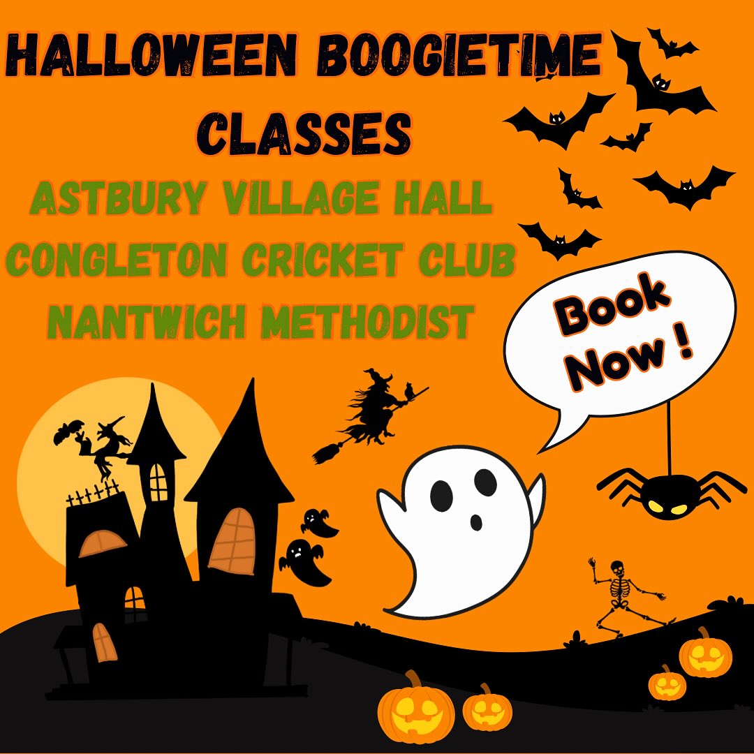 Tickets available for our Halloween 🎃 Boogietime Classes.
@astburyvillagehall on Monday 20th October
@congletoncricket club on Friday 24th October
Nantwich Methodist Church Wednesday 29th October.
🧙New songs (that you will definitely know and want to sing along to)
🧹Exciting new props (and you know what Charlottes imagination is like 😂😂)
🍡fabulous new mascot …and I’m VERY excited for this one.
Get your tickets on our website under the classes tab and make sure you select the correct venue, date and time.
#halloween #congleton #nantwich #kidsclasses