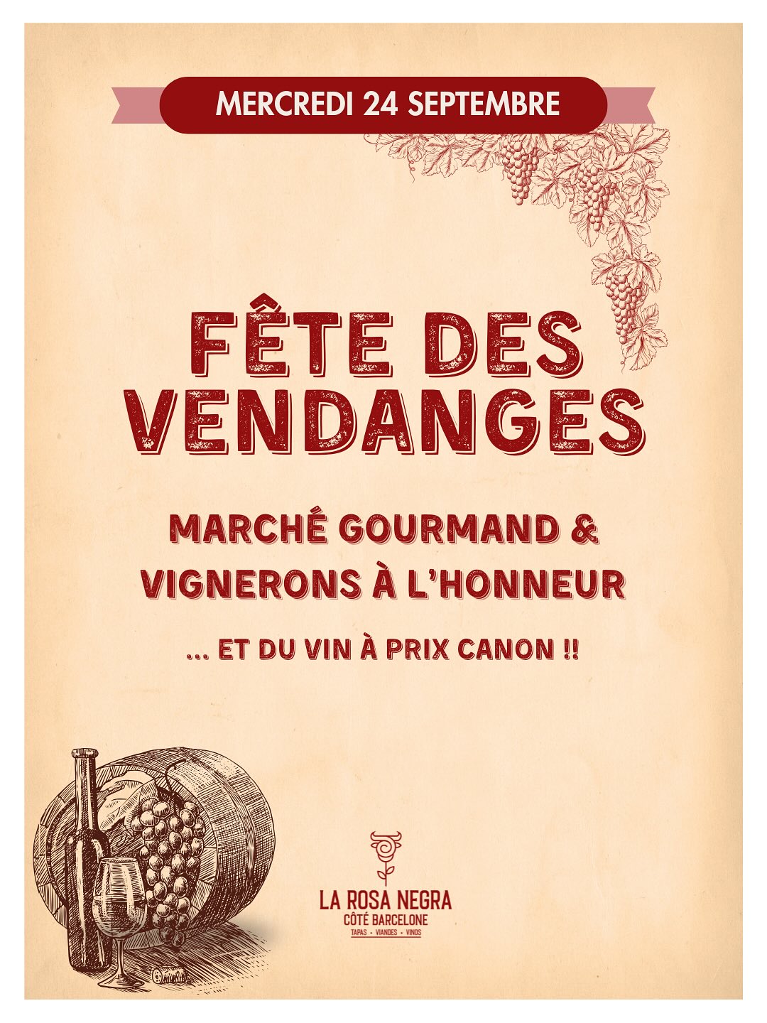 Mercredi, on passe en mode marché gourmand côté Barcelone ! 🧀🦪🔥
Au menu : huîtres, bar à brochettes, fromages de la maison Clément, La Jabuguña… et les vins du domaine de la Negly à prix canon 🍷.
Les producteurs et artisans seront là pour partager leur passion, alors venez lever le coude, casser la croûte et célébrer la convivialité façon vendanges ! 🥂 »
#FêteDesVendanges #larosanegrabarcelone #LaRosaNegra #BanquetGaulois #VinsDeVignerons #ToulouseMaVille #ToulouseByNight #TapasEtVins #restaurantoulouse #Convivialité #cuisinebodega #cuisineterroir
