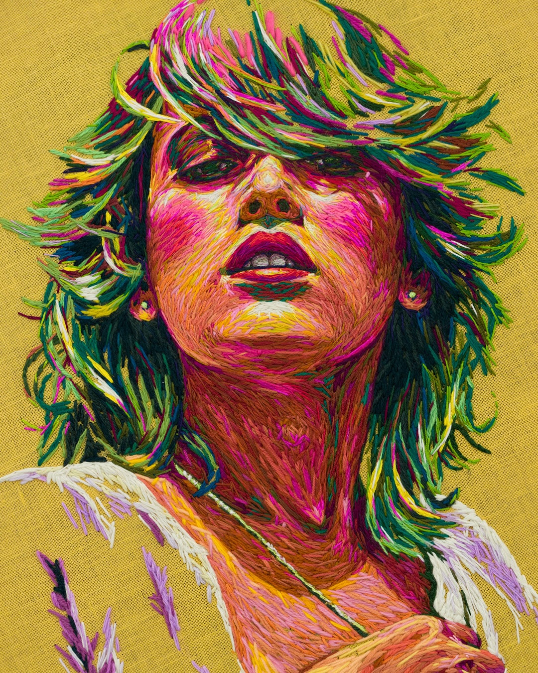 The Yarn We Spin
This is possibly the jewel in my crown of the Crewel Intentions collection. The show was my first big dive into referencing vintage Playboys.
I knew I wanted to explore the imagery in these magazines that I have been collecting for nearly 2 decades, but instead of a predetermined meaning in the collection; I allowed myself to explore what came up in the process of making. Embroidery is a calm, meditative indulgence in the present. While flipping pages, reading and reimagining these images I was able to discover the meaning figure out the crewel intentions.
In these images and magazines I found myself in a time warp. Old magazines, prints on textured paper, photos taken on film - images of people, who might now be frequenting knitting circles, all reimagined, recoloured and reshaped in thread.
The yarn we spin. About the past. About beauty. About time and age. About the present and about each other. Now feels like a good time to untangle some knots. To make, explore and listen.
✨💕🪡
This piece is available through @paradigmgs and linked in bio
#embroidery #needlework #threadpainting #embroideryportrait #crewelintentions