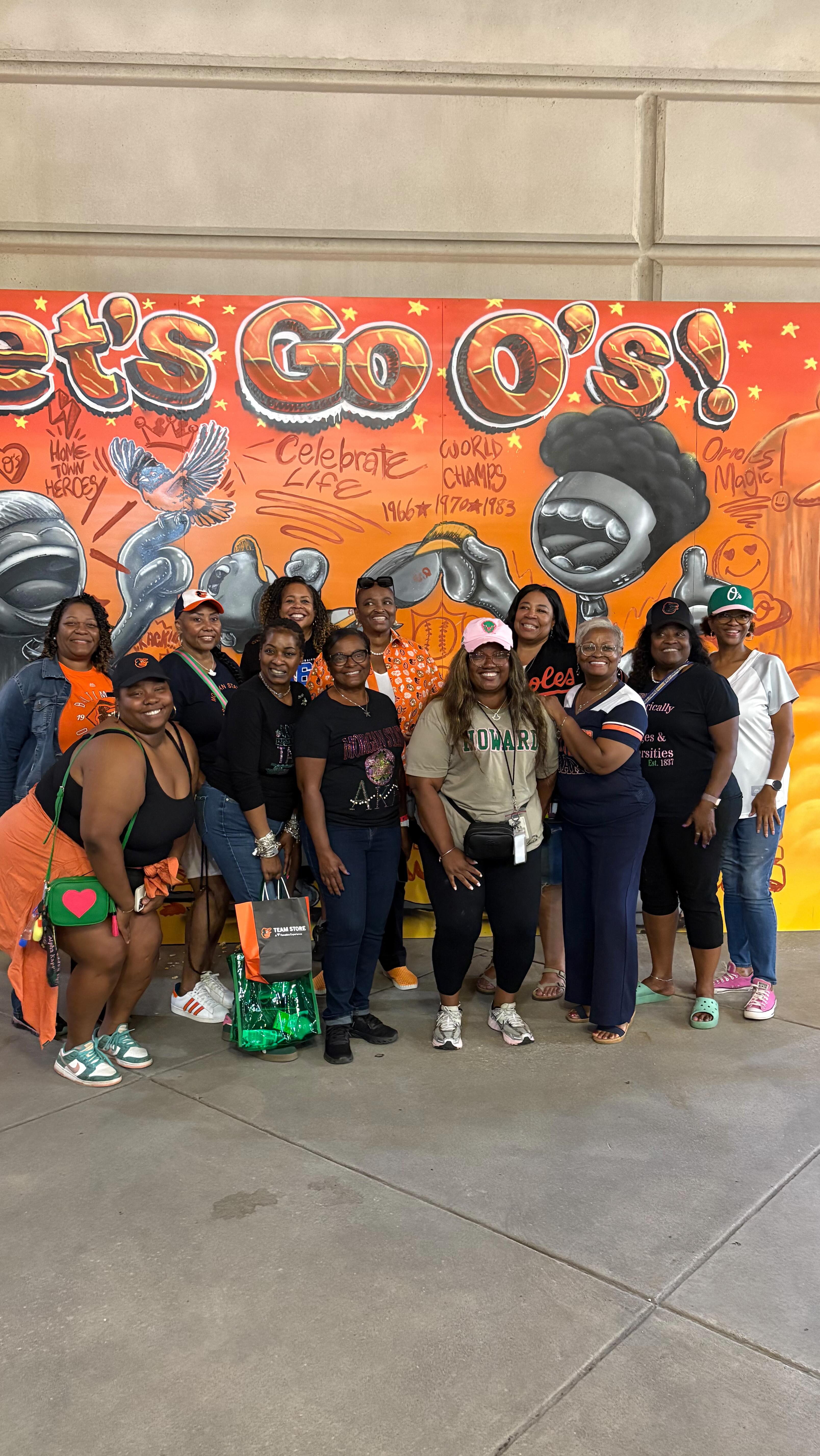 โพ๐๐ We knocked it out the park at Camden Yards! AKA Rho Xi Omega covered the field in pink & green for The @orioles HBCU & Divine 9 Night. Big shout-out to our Babes and Baseball sister circle for coordinating such a lovely night out. Grateful to be recognized for the home runs we hit every day for Baltimore and beyond! #AKA1908 #RXO1988 #LetsGoOs ๐งก๐ค