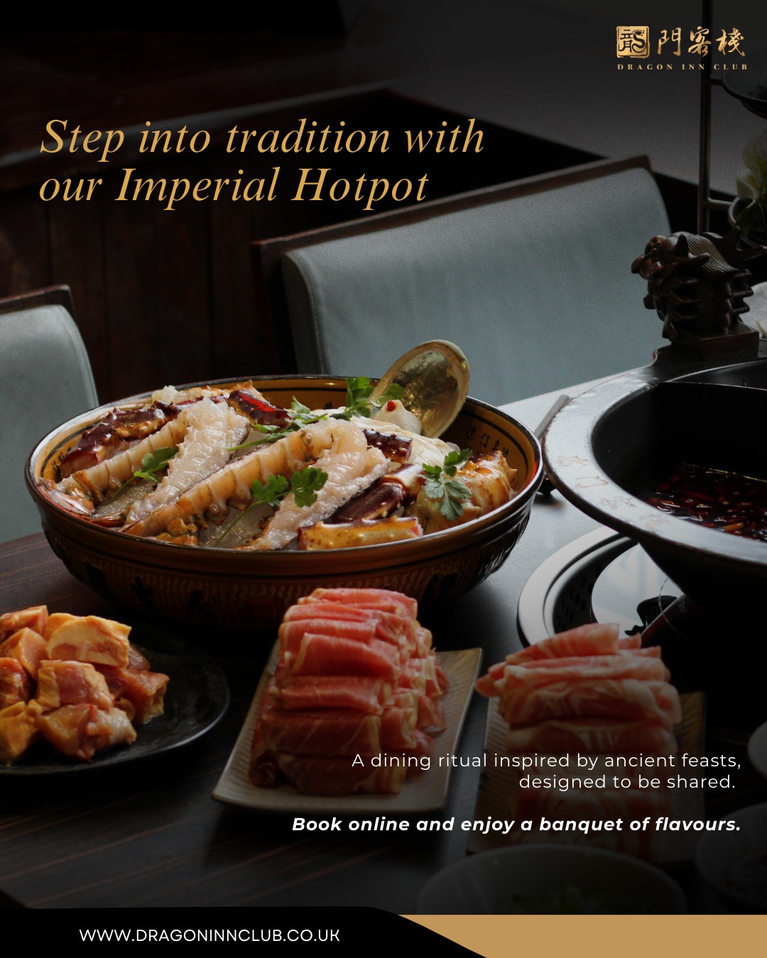 The Imperial Hotpot brings sophistication and warmth to your table. Savour premium ingredients in rich broths fit for royalty. Reserve your place for this unforgettable experience.
#Dragoninclub #Sichuan #Sichuanhotpot #dimsum #london #pimilco #londonvictoria #buckinghampalace #chelsea #theatres