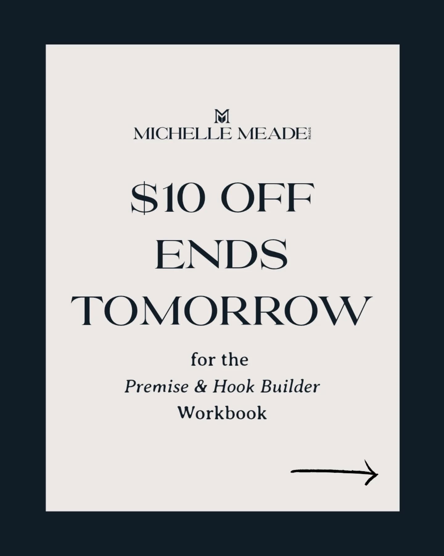 ⏳ Only 24 hours left to grab your $10 launch discount on the Premise & Hook Builder Workbook.
This isn’t another generic template — it’s the exact framework Big 5 editors use to test and refine a story’s premise (plus real examples + in-depth exercises).
✉️If you're a newsletter subscriber, you get an exclusive discount rate, so make sure to check your emails for the code!
🚨Not subscribed yet? No problem! Comment "HOOK" below and I'll DM the link to sign up before time runs out!