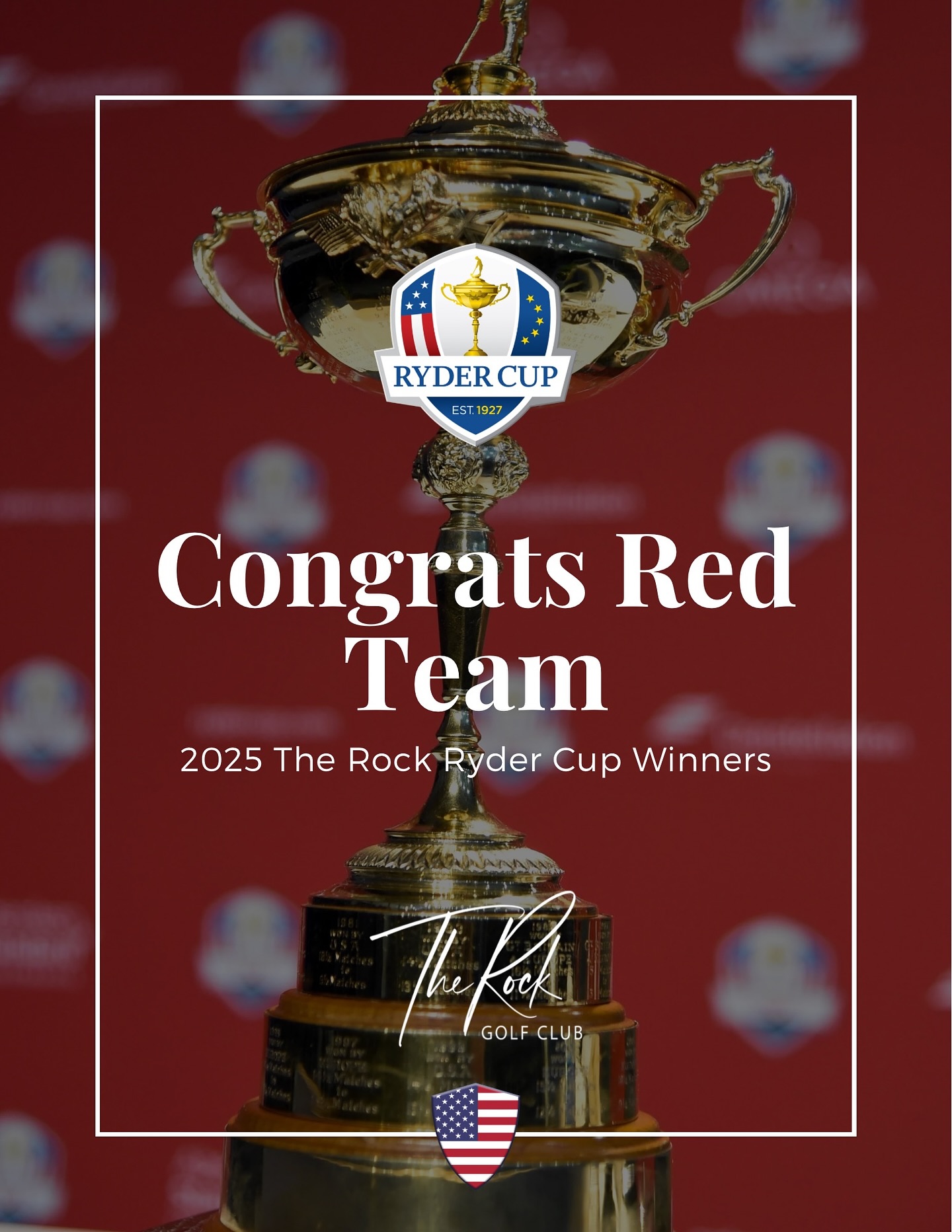Red Team takes the cup! 🏆🔴
Huge thanks to everyone who came out and made The Rock Golf Club’s 2025 Ryder Cup tournament unforgettable. See you back on the tee soon! ⛳️