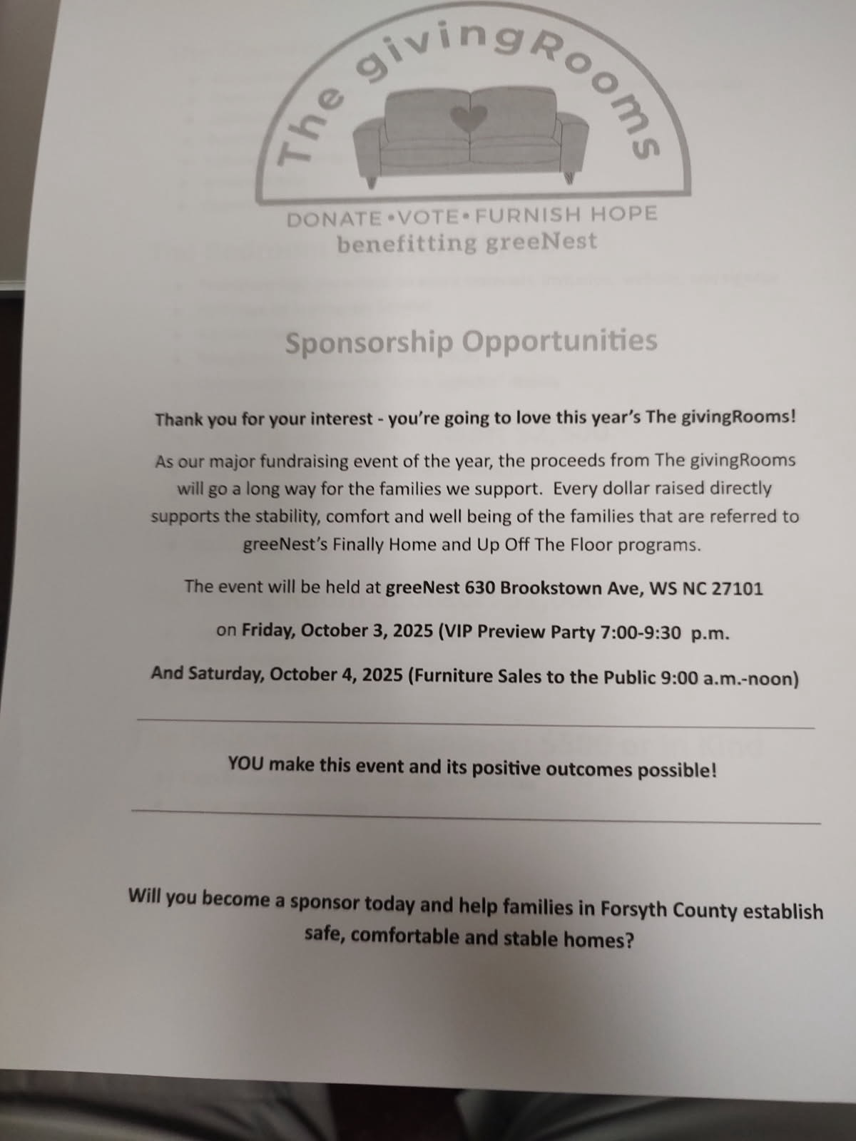 We are a proud sponsor of The Giving Rooms!