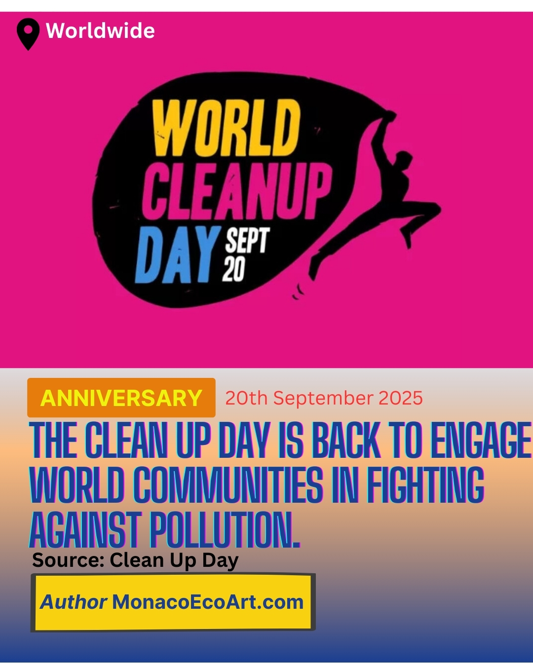 @mo.eco_art MonacoEcoArt.com #anniversary #cleanupday Today, 20th September 2025, we celebrate globally the ‘Clean Up Day’, a collective event originally conceived in 2021 by Let’s Do It! a community association established in Tallin Estonia ♻️🛍️ Since 2018, every year, a series of initiatives are organised worldwide to raise awareness about waste pollution while promoting individuals’ responsibility for environmental conservation and sustainable development🔹 Since 2024, the United Nations has indicated September the 20th as the official date to celebrate the Clean Up Day 🇲🇨🏰 On this occasion, volunteers clean up a designated urban area, such as a park, beach, or community, to remove waste and address pollution Monaco also joined this morning in the global initiative involving some twenty million people each year, with a big urban march intended to collect human waste spread on the streets and gardens of Monaco, in partnership with Monaco City Hall @monacoville Société Monégasque d’Assainissement @greenmonaco_by_sma - SMA - (Monegasque Sanitation Company) 🔰👥 The event started at 9:30 a.m. at La Condamine Market towards two alternative routes based on the degree of difficulty and both to end at 11:00 a.m. at Princesse Antoinette Park 📸 Copyright: © Clean Up Day @worldcleanupday.global Layout and Contents: MonacoEcoArt