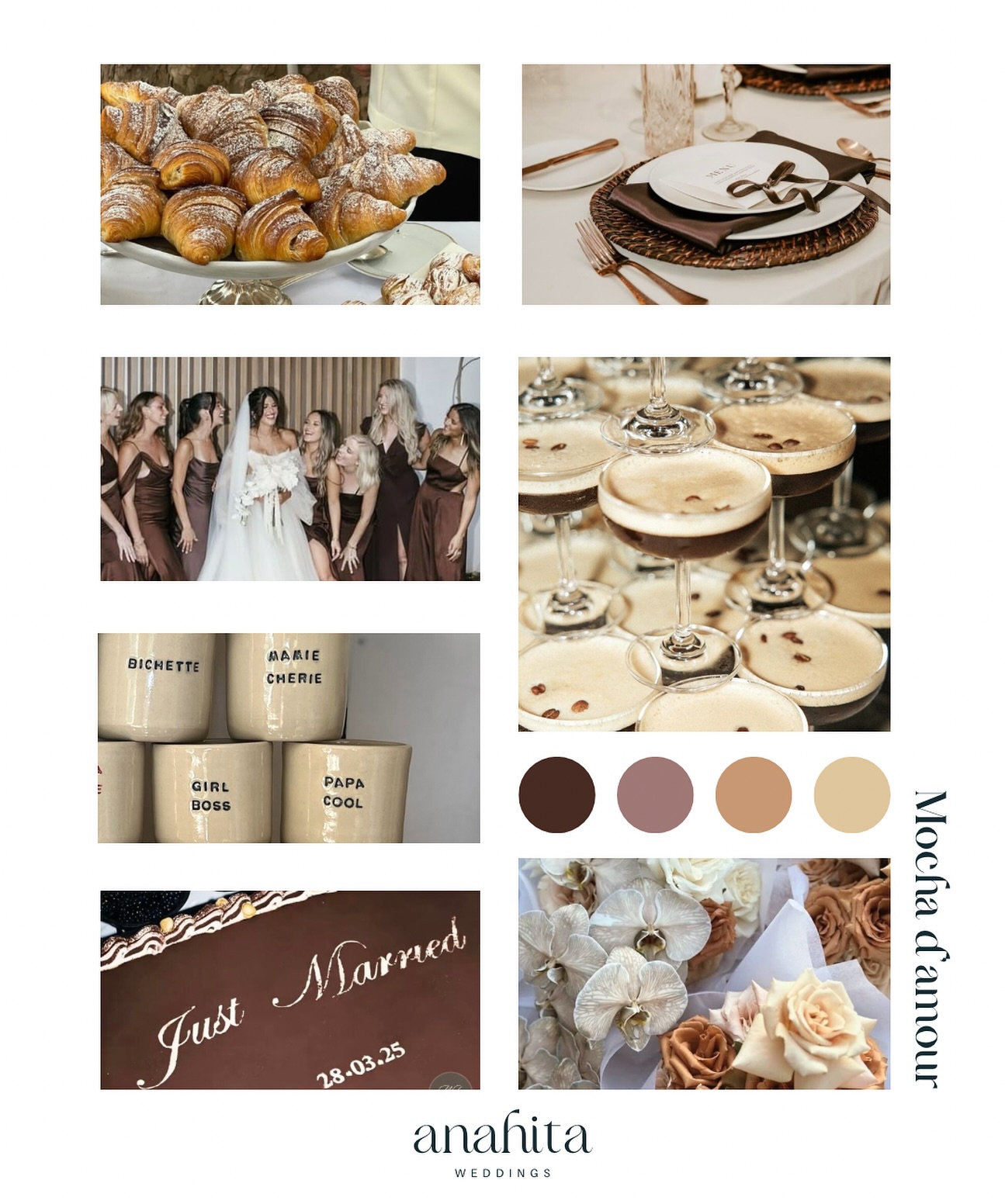 🥐☕ Mocha d’amour
Avis aux amoureux du café (et des petits-déj’ de rêve 👀) : ces tendances continuent de faire battre nos cœurs.
Entre la palette Mocha Mousse qui reste ultra désirable, l’expresso martini tower qui régale les invités, et les détails gourmands inspirés des boulangeries françaises… difficile de ne pas craquer !
Un mariage tout en chaleur, en élégance, et en convivialité, un peu comme une tasse de café qui rassemble et réconforte. 🤎
Vous oseriez une touche caféinée pour votre mariage ?
____________________
Moi c’est Anaïs, fondatrice d’Anahita Weddings - Wedding planner en Auvergne-Rhône-Alpes (et ailleurs !)
J’accompagne les futurs mariés à créer le moodboard d’inspiration qui leur ressemble, en plus d’organiser ou coordonner leur grand jour.
Sources Photos : Pinterest
#tendancesmariage #moodboardmariage #decomariage #expressomartini #mariage2026 #mariage2027 #mochamousse #mariagehiver #coffeelover #breakfastlovers