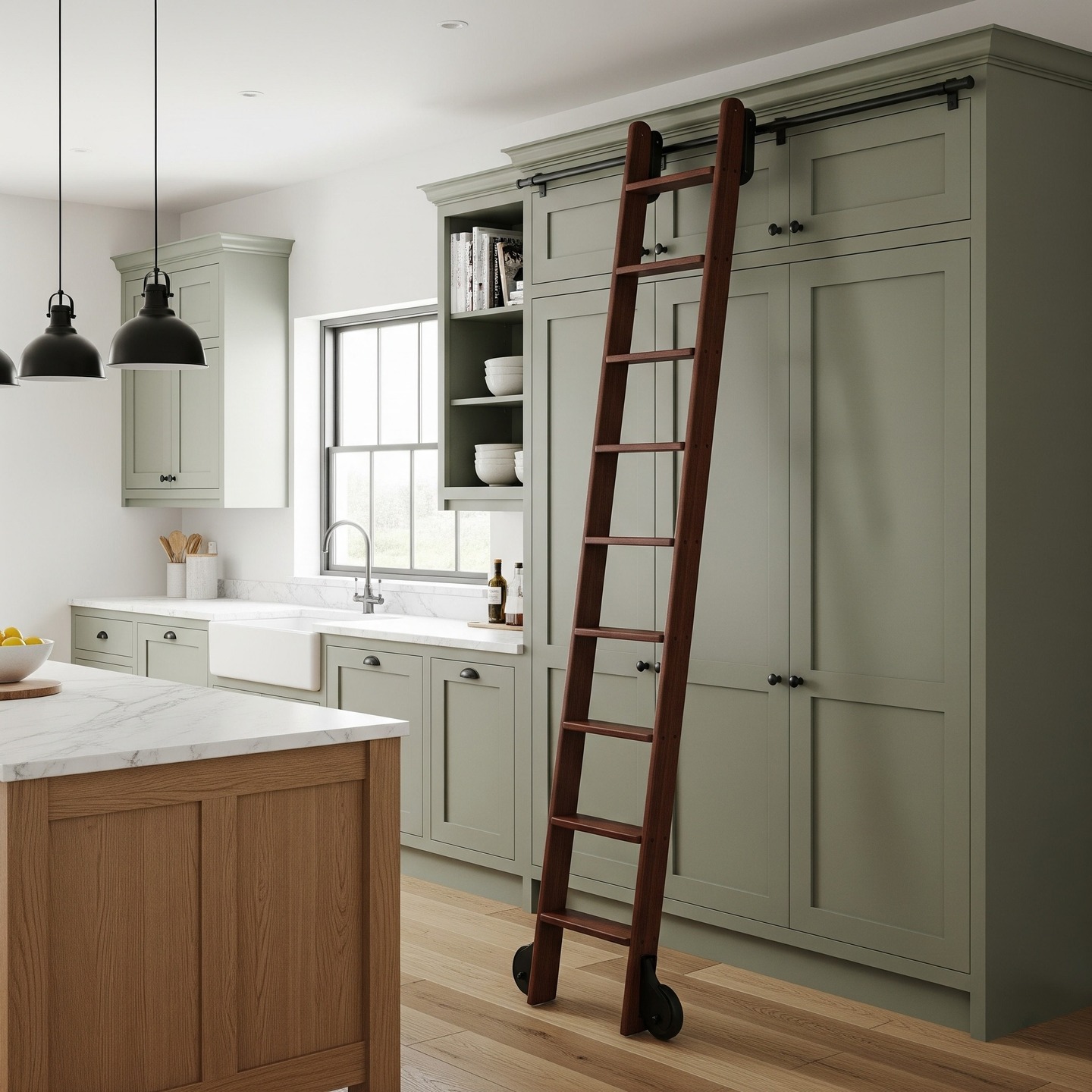 Library ladders aren’t just for bookshelves, they work beautifully in kitchens with tall ceilings too. A bespoke ladder makes upper cabinets practical, turning otherwise wasted space into smart storage. Plus, it adds a touch of character and craftsmanship that makes the whole kitchen feel special. Would you use one in your kitchen?
.
.
.
#libraryladder #libraryladders #tallceilings #kitchenstorage #kitchenstoragesolutions #kitchenladder #bespokekitchendesign #dubaiinteriordesign