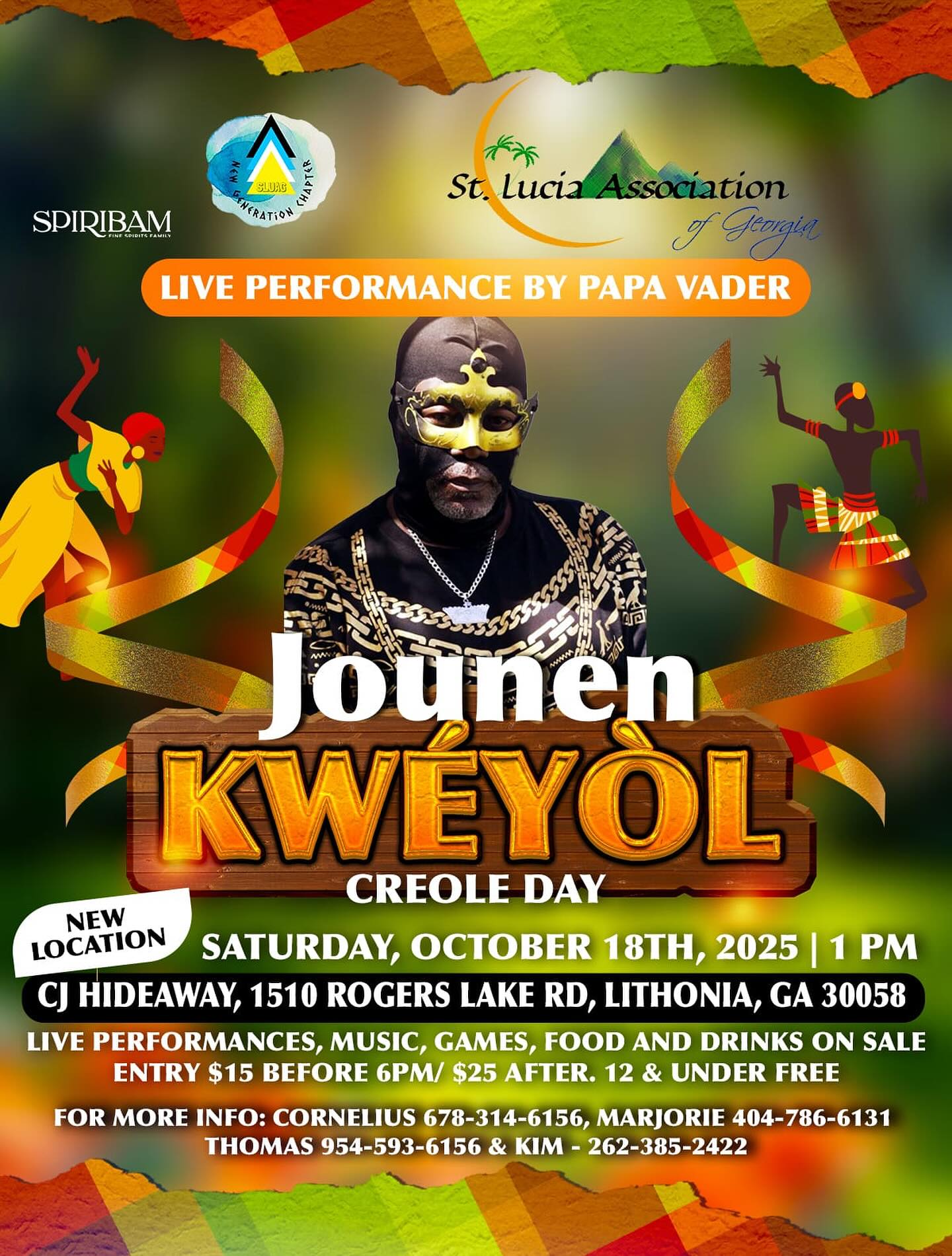 🇱🇨✨ Jounen Kwéyòl 2025!
🎤 Live with Papa Vader
📅 Sat. Oct 18 | 1PM
📍 CJ Hideaway, Lithonia GA
🎶 Music | 🍲 Food | 🎮 Games | 🎉 Vibes
🎟 $15 before 6PM / $25 after
👧🏽 12 & under FREE!
Don’t miss the culture + energy! 🔥
#CreoleDay #JounenKwéyòl #PapaVaderLive