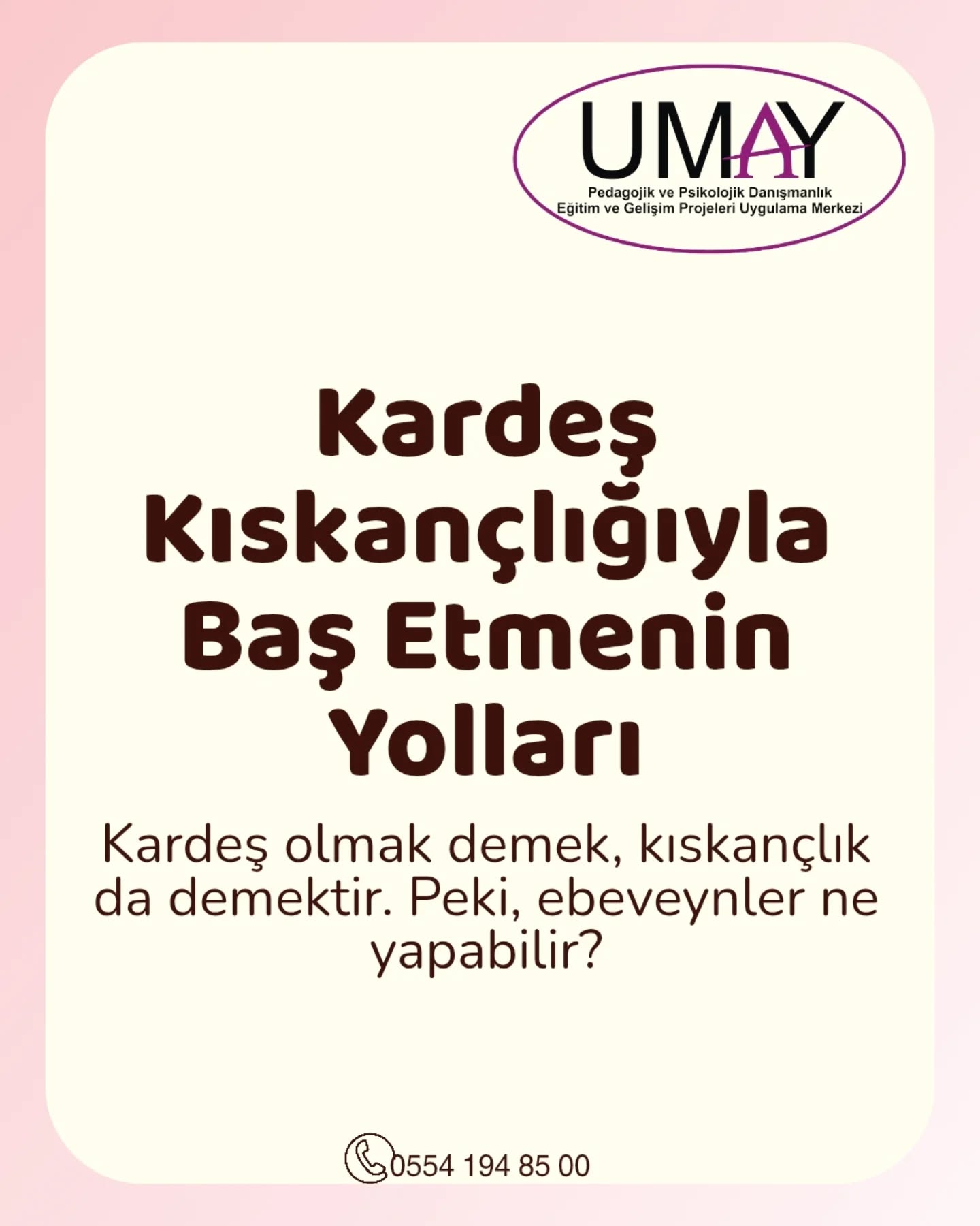 ✨ Kardeş kıskançlığı her ailede görülebilir ama doğru yaklaşım ile dengelenebilir.
🤍 Çocuğunuza eşit ilgi gösterin, her birinin özel zamanını ayırın.
🌿 Pozitif iletişim kurarak duygularını anlamasına yardımcı olun.
🧩 Onları ortak oyunlara ve işbirliğine yönlendirin.
💡 Gerektiğinde bir uzman desteği almak da süreci kolaylaştırır.
Unutmayın, kıskançlık doğal ama doğru yönlendirme ile sevgiye dönüşebilir. 💕
#psikolog #pedagog #maltepepsikolog #maltepepedagog #çocukpsikolojisi #çocukgelişimi #ruhsağlığı #annebabaçocuk #ailedanışmanlığı #ebeveyndanismanlik #çiftterapisi #yetişkinterapi #terapist
#KardeşKıskançlığı #Aileİçiİletişim #Ebeveynlik #PozitifEbeveynlik #ÇocukGelişimi #AnneBabaTavsiyeleri #UzmanDesteği