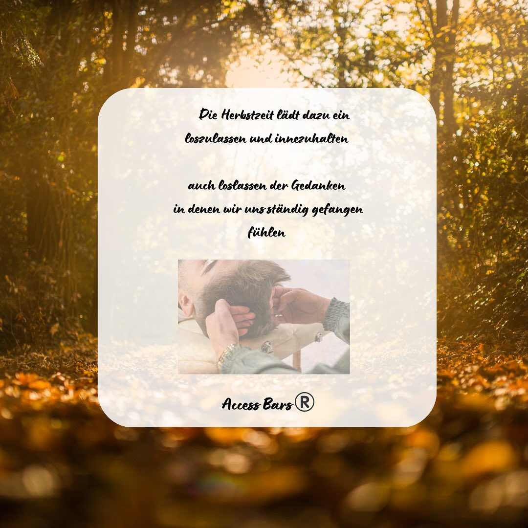 Loslassen 🍂🍂 der Herbst ist eine schöne Zeit um mehr in die Ruhe zu kommen und innezuhalten. Befreie Dich aus Deinem Gedanken Karussell und spüre diesen inneren Frieden. Gerade aktuell, wo es im Außen so unruhig und laut ist - darf es in Dir selbst ruhiger und leiser werden.
#accessbars®
#kopffrei
#innererfrieden
#leichterfühlen
#leichterleben
Was, wenn’s leicht geht ?
Buche dir gerne jetzt im Herbst einen Access Bars Termin
Kierspe
Halver
Immer mittwochs und freitags
Diese Entspannung ist in Worten nicht zu beschreiben. Erlebe es selbst. ❤️