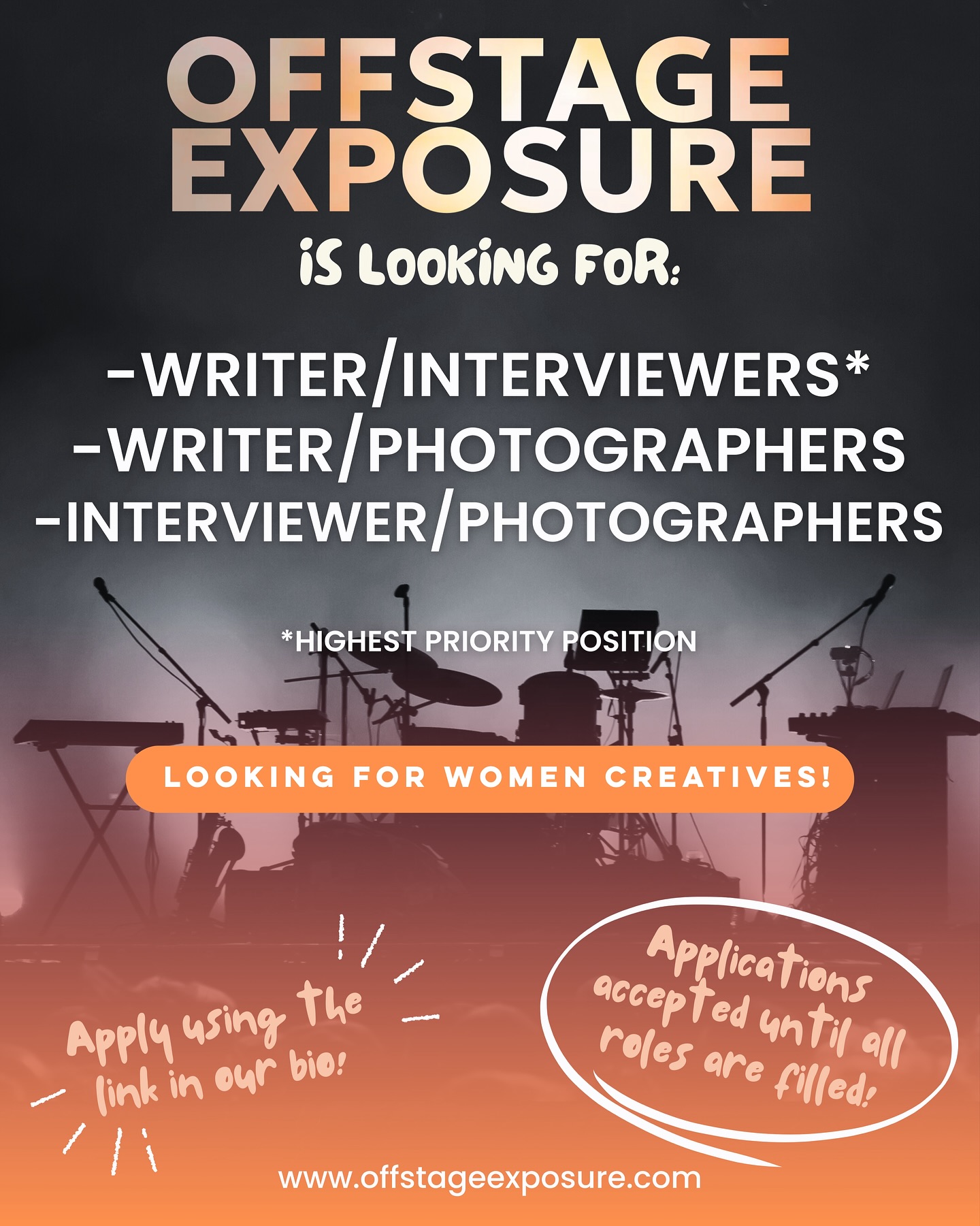 APPLICATIONS OPEN!
Come join our team :) We are looking to add some more passionate women to our publication! We are currently looking for WRITER/INTERVIEWERS, WRITER/PHOTOGRAPHERS, and INTERVIEWER/PHOTOGRAPHERS. Link to apply is in our bio!
#music #musicphotographer #concert #concertphotographer #musicmagazine #musicmedia #musicoutlet #newmusic #concertcoverage #musiccoverage
#tourphotos #festivalphotos #concertphotography #concertphotos #newsong #newmusic #concertannouncement