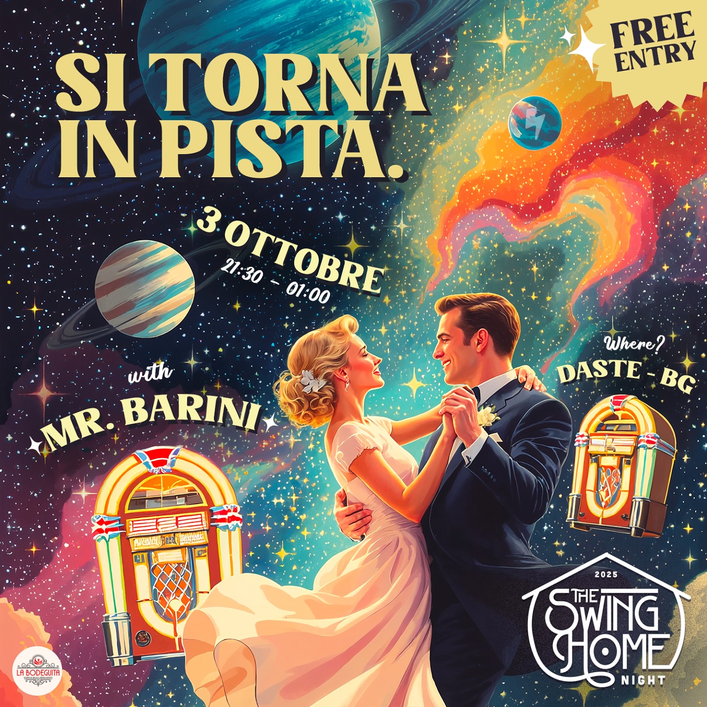 Si torna in pista, la stagione autunnale ed invernale inizia!
SWING HOME NIGHT riparte al @daste_bergamo !
L’autunno porta con sé un ritmo speciale: quello dello swing! Dopo il sole estivo, il Daste riaccende le luci della pista da ballo con un nuovo appuntamento da non perdere.
📅 Venerdì 3 ottobre, dalle 21:30 all’01:00 si torna a danzare con The Swing Home Night, un evento gratuito che farà vibrare il cuore della comunità swing bergamasca (e non solo!).
A guidare la serata ci sarà DJ @mr_barini_musicdesigner (Dj italiano tra i più apprezzati ed eclettici) pronto a farvi scatenare tra swing, boogie e rock’n’roll.
Un viaggio nel tempo che profuma di jukebox, sorrisi e voglia di ballare, in un’atmosfera che riporta il divertimento al centro della scena.
Che tu sia un ballerino esperto o un curioso alla prima esperienza, non importa: qui conta solo la voglia di lasciarsi trasportare dalla musica, conoscere nuove persone e scoprire l’energia contagiosa del mondo swing.
📍 Dove? Al Daste – Bergamo, il luogo perfetto ricco di magia
🎟️ Ingresso gratuito
È il momento di tirare fuori le scarpe da ballo (o semplicemente la voglia di muoversi): si torna in pista, SWING HOME NIGHT è pronto ad accoglierti!
______
Graphic @todophotographics