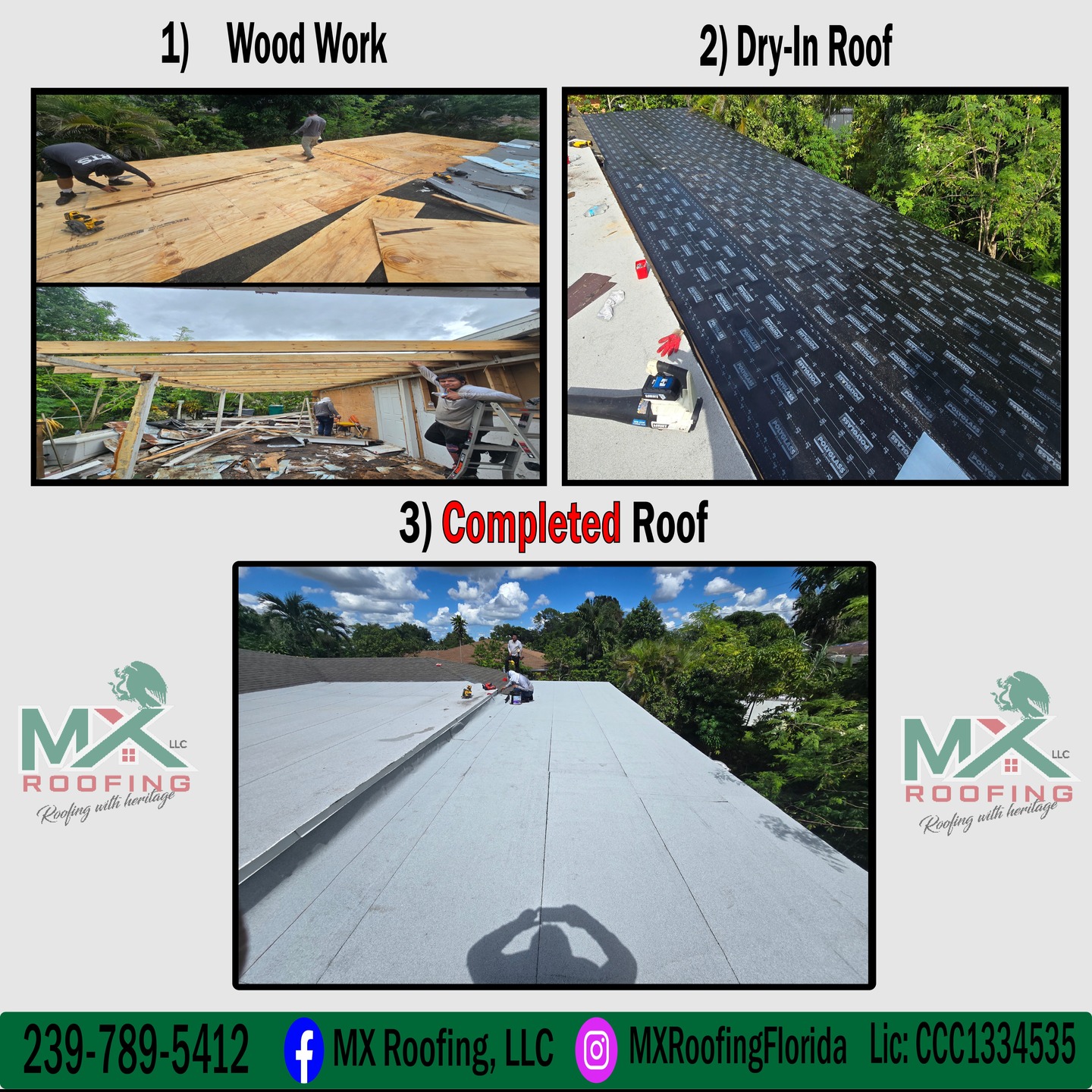✅ Another Naples roof completed!
This flat roof project required a full rebuild from the trusses up. Our team completely replaced the structure and installed a Polyglass base sheet and cap sheet flat roof system—a durable solution that fit the homeowner’s budget.
It’s always rewarding to help homeowners get peace of mind with a brand-new, watertight roof system that will protect their home for years to come.
📍 Naples, FL
🔨 Flat Roof System – Polyglass Base & Cap Sheets
💰 Completed on a budget
Looking to upgrade or repair your roof? Contact MX Roofing, LLC today for a free estimate.
📞 239-789-5412
📧 MXRoofingFlorida@gmail.com