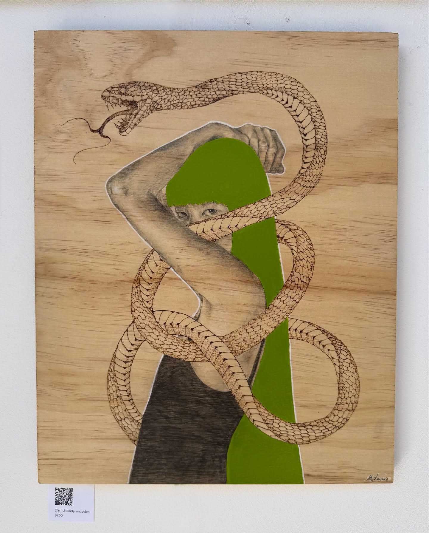 Fun wood burned piece for @location1980 last summer sampler gallery wall. 16x20, acrylic, graphite and wood burned.