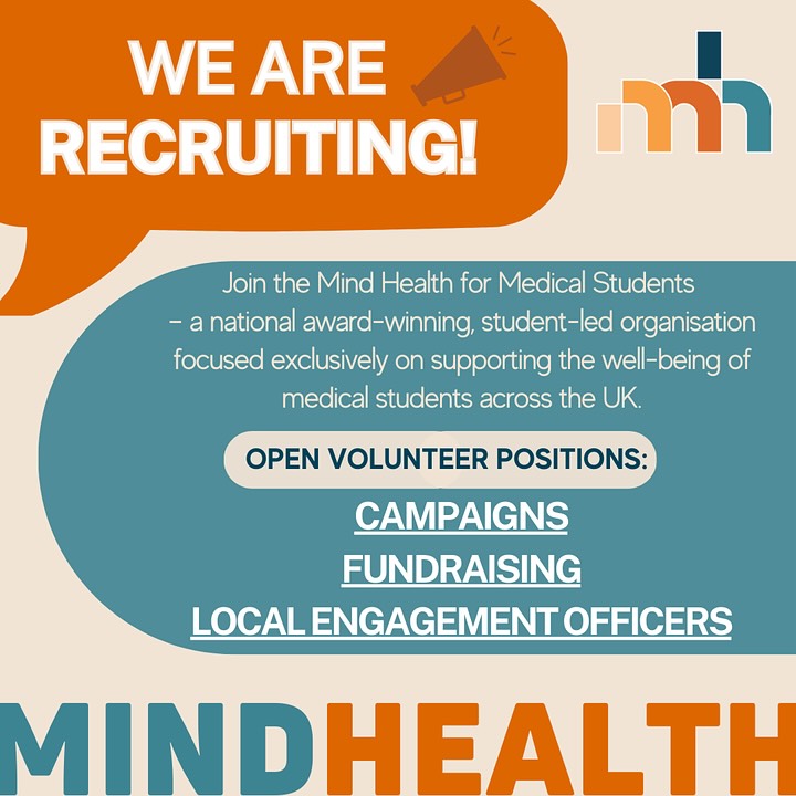 Are you a medical student passionate about mental health and well-being?
Do you want to be part of a national movement improving the culture of support in medical schools?
Join Mind Health for Medical Students – a national award-winning, student-led charity focused on supporting the mental health and well-being of medical students across the UK.
We work with universities nationwide, run peer-led campaigns, share well-being resources, create recipe & blog guides, and host the Stories in Scrubs podcast.
This is your chance to make a real impact and join a passionate, growing team!
Roles available include:
• Campaigns Team
• Local Engagement Officers
• Podcast Outreach
• Web & Design
• Fundraising & Partnerships And more!
📅 Recruitment closes: October 5th, 2025
🌍 Open to all UK medical students
🔗 Apply here: https://forms.gle/mDyrgJe77NeQyuQRA