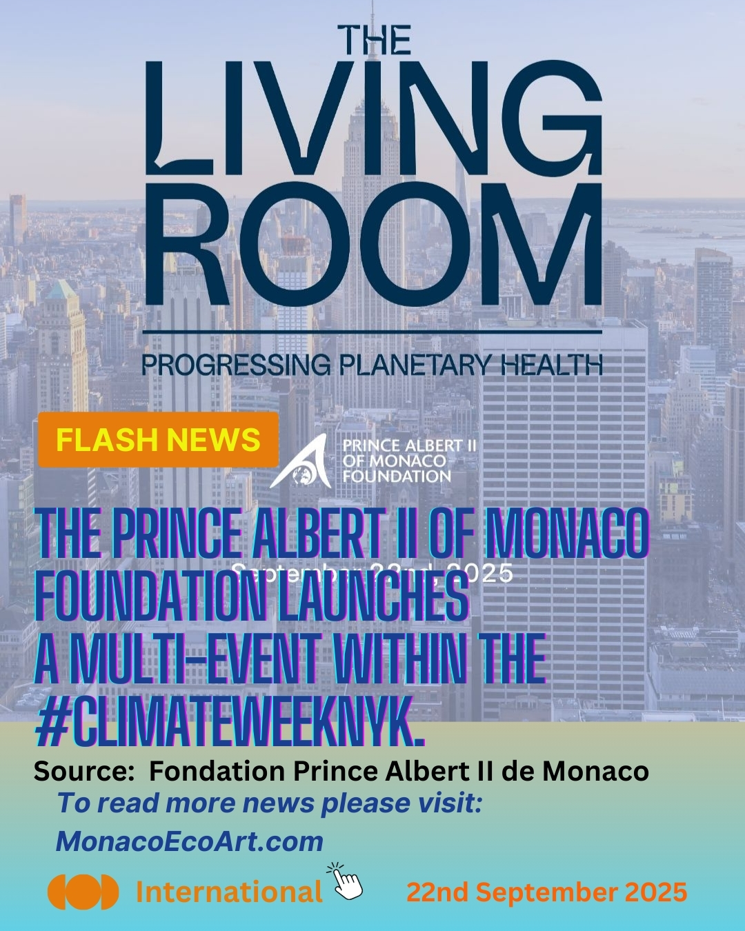 @mo.eco_art MonacoEcoArt.com #flash #news #sustainability #climateweeknyc 🌐♻️🌊👚On the 22nd September 2025, the Prince Albert II of Monaco @fondationprincealbert2 is hosting The Living Room an in-depth programme made of inspiring events debating on the #future of our #planet in order to gather various feedbacks from different backgrounds addressed to find #solutions 📡🌀This multi-event is tackling a set of key issues, notably:1. strengthening #forest stewardship with the involvement of #indigenous communities in view of COP30; 2. improving #takingaction in the Arctic to empower cross #collaborations; 3. building up a new vision in the #fashion industry to foster sustainability and #equity; 4. encouraging the impact of #finance in promoting #ocean #innovation, with special regard to ReOcean Fund, a targeted financial product designed to federate the new #generation towards a net-zero transition, able to create a new #regenerative and more equitable economy 🇺🇸🏙️ The Living Room is developed within the Climate Week in NYC currently held in New York until the 28th September 2025: this annual summit brings together heads of #government, #minister, climate representatives, and leading influencers in the sectors of #business, #hightech, #academia, and #civilsociety to debate on green tech and fintech solutions, as well as sustainable art and community involvement through a hundred events 📸 Copyright: © Fondation Prince Albert II of Monaco - Layout and Contents: © MonacoEcoArt