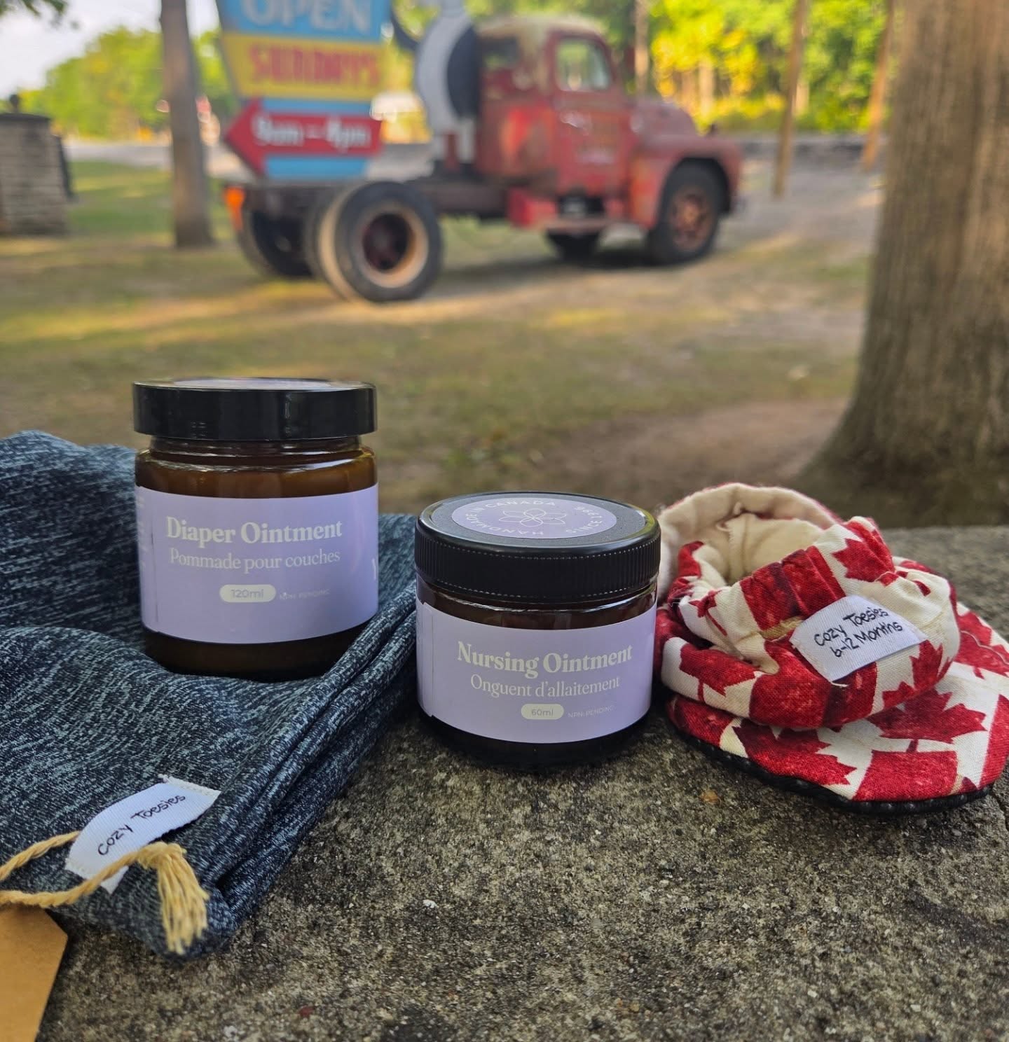 @pinerymarket from 9-4 today! Beanies, Slippers, Diaper Ointment, Nursing Ointment and so much more! Come say hello! And stock of for the winter season